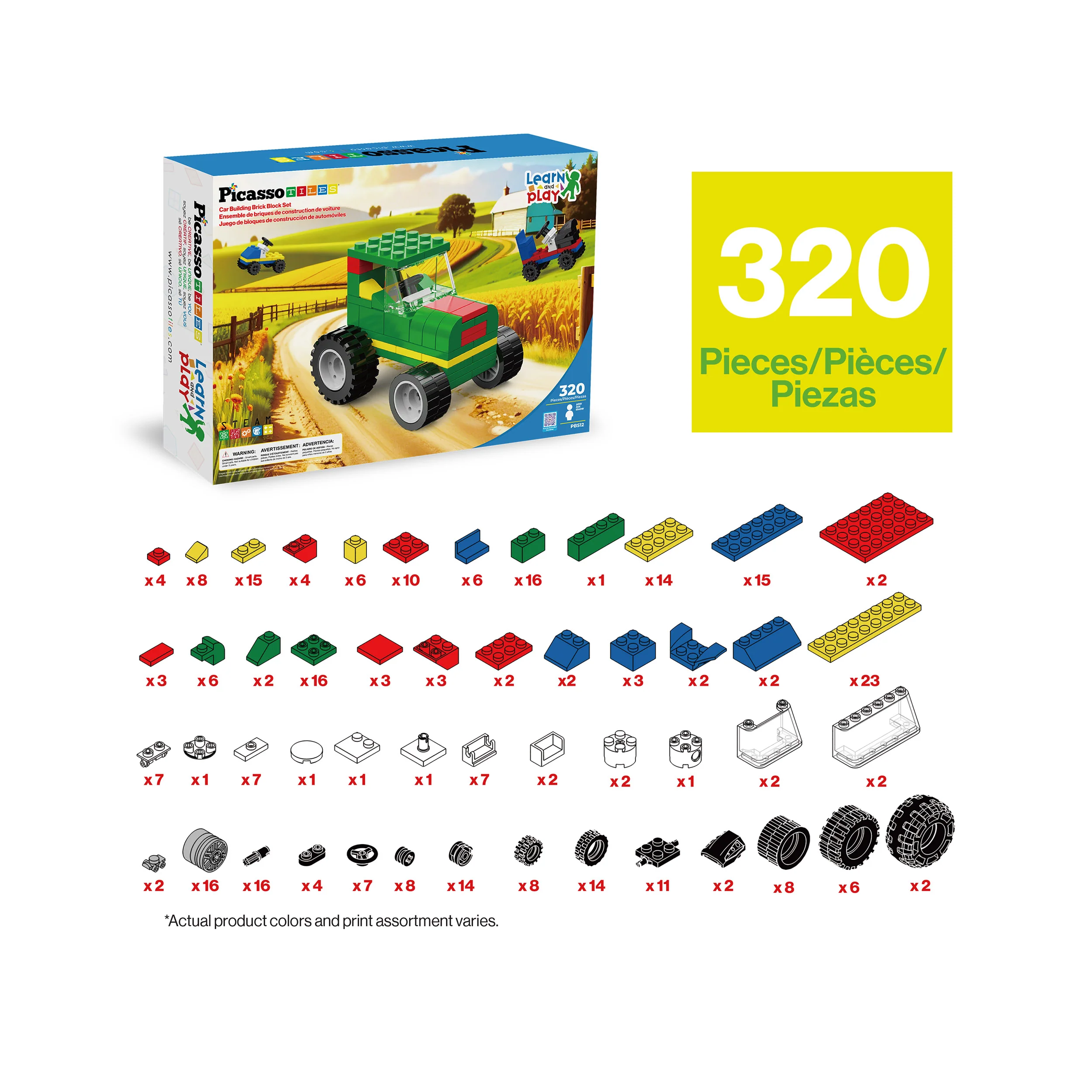 PicassoTiles 320pc Car Building Brick Block Set - Image 3