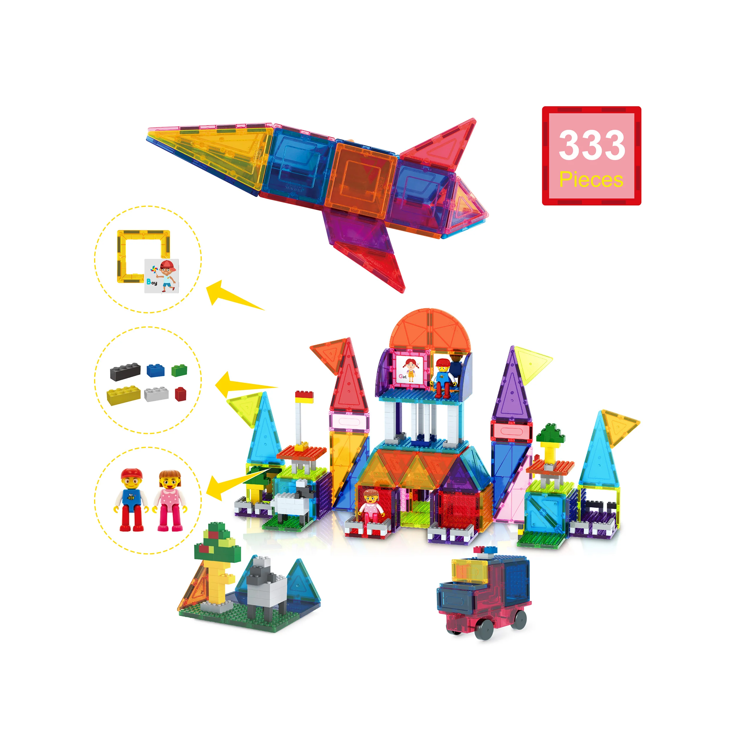 PicassoTiles Magnet Tile + Brick Blocks Compatibility Building Set - Image 4