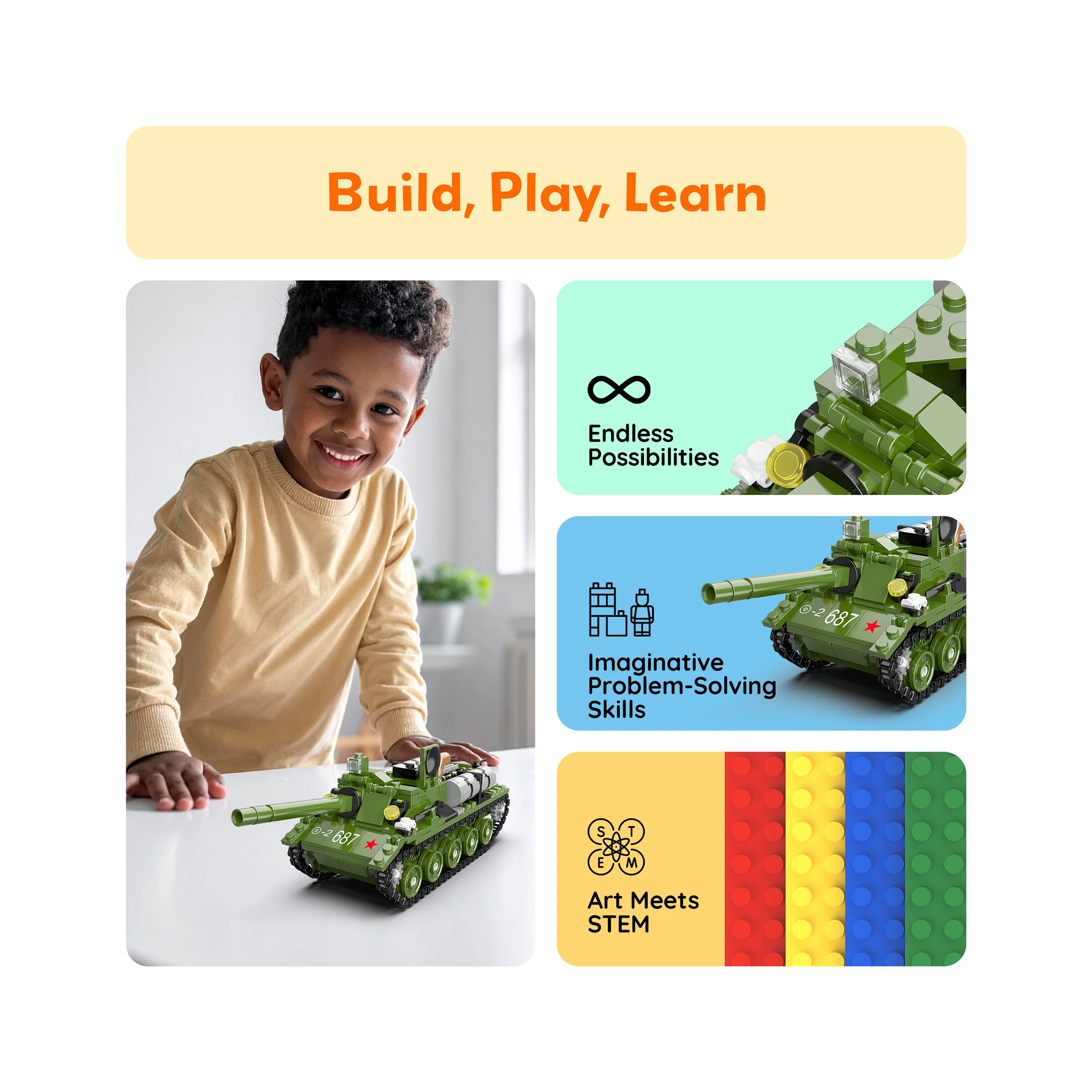 PicassoTiles 349pc Army Tank & Military Motorcycle Brick Block Building Set - Image 4