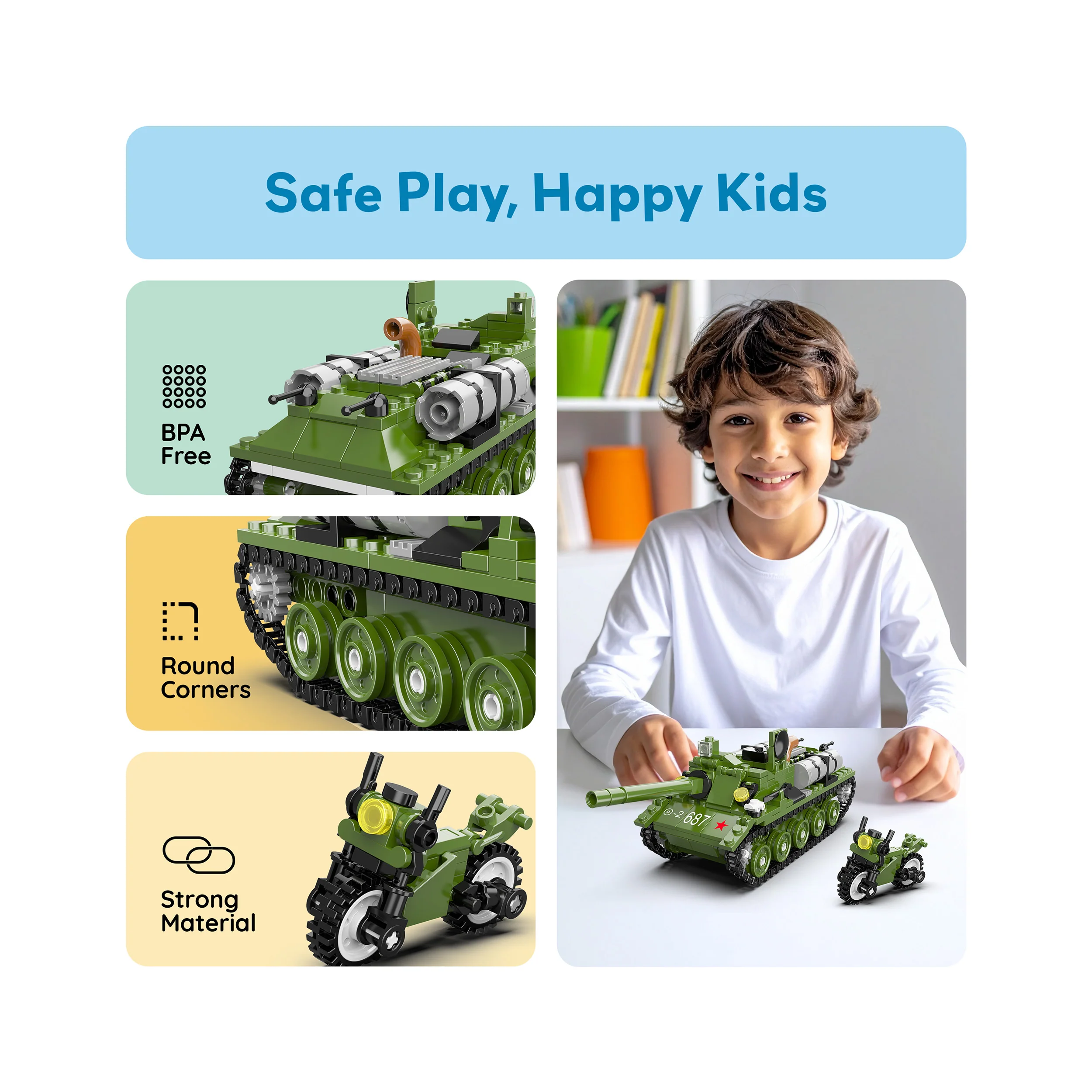 PicassoTiles 349pc Army Tank & Military Motorcycle Brick Block Building Set - Image 6