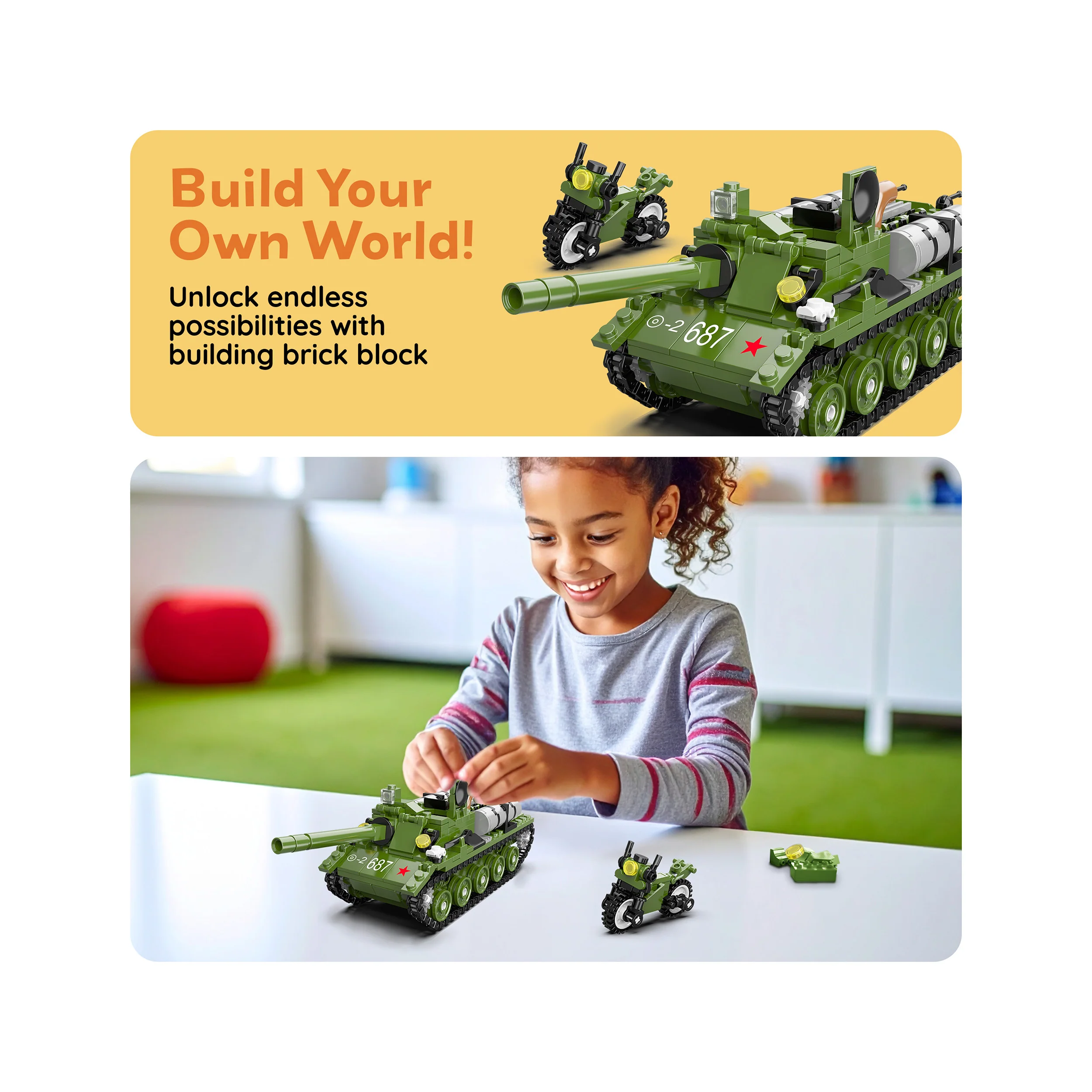 PicassoTiles 349pc Army Tank & Military Motorcycle Brick Block Building Set - Image 7