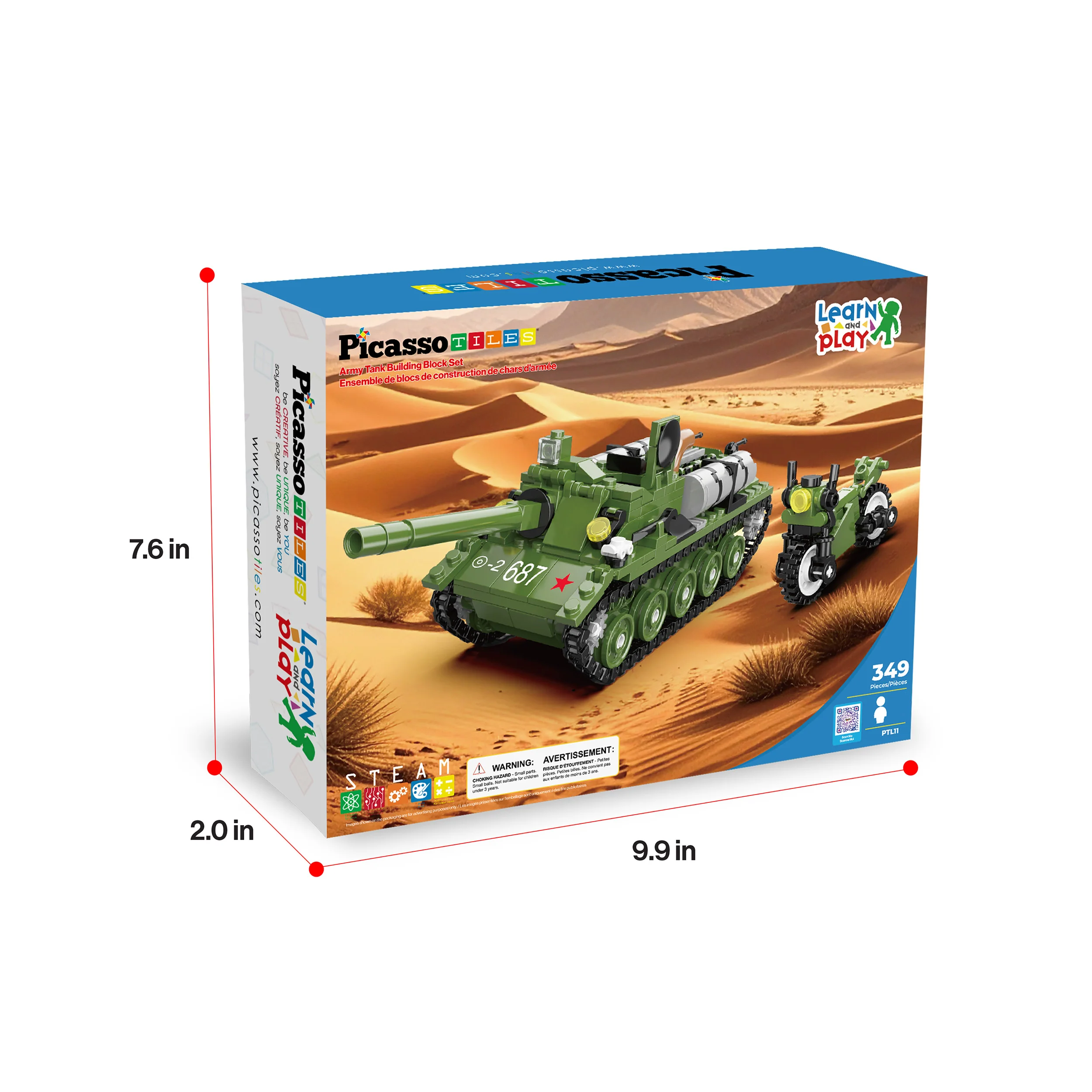 PicassoTiles 349pc Army Tank & Military Motorcycle Brick Block Building Set - Image 9