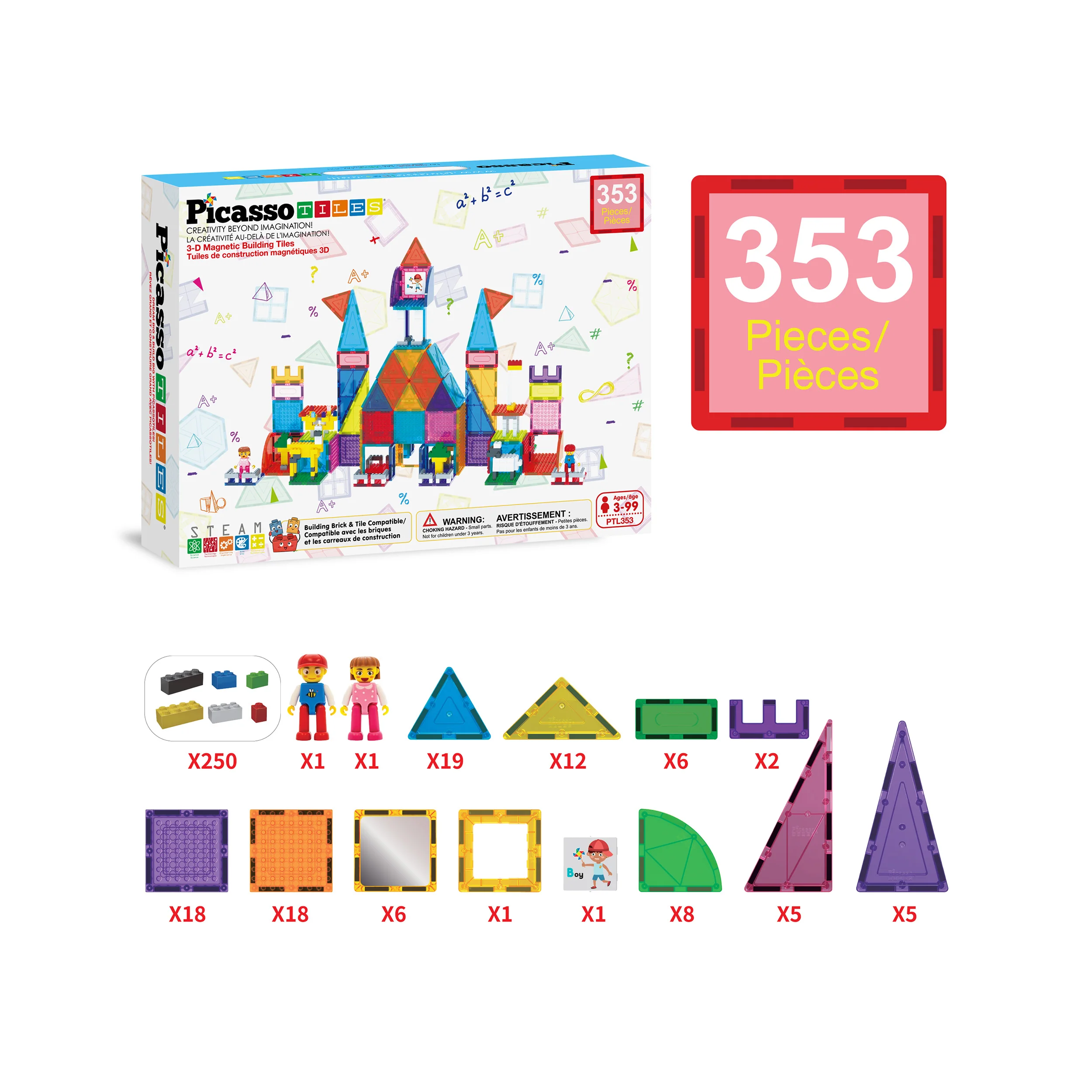 PicassoTiles Magnetic Brick and Tile Combo Set (353 Pieces) - Image 3