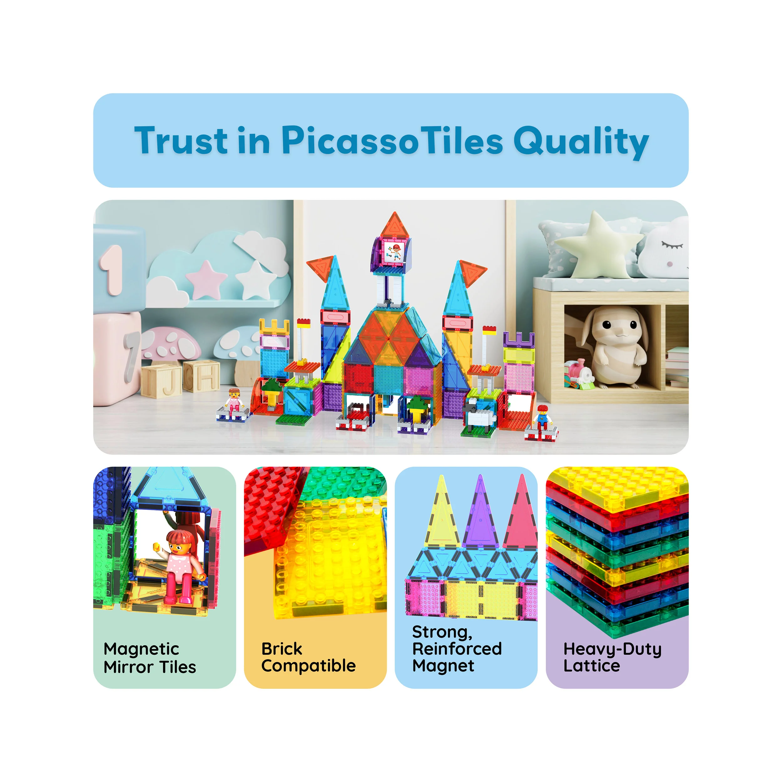 PicassoTiles Magnetic Brick and Tile Combo Set (353 Pieces) - Image 8