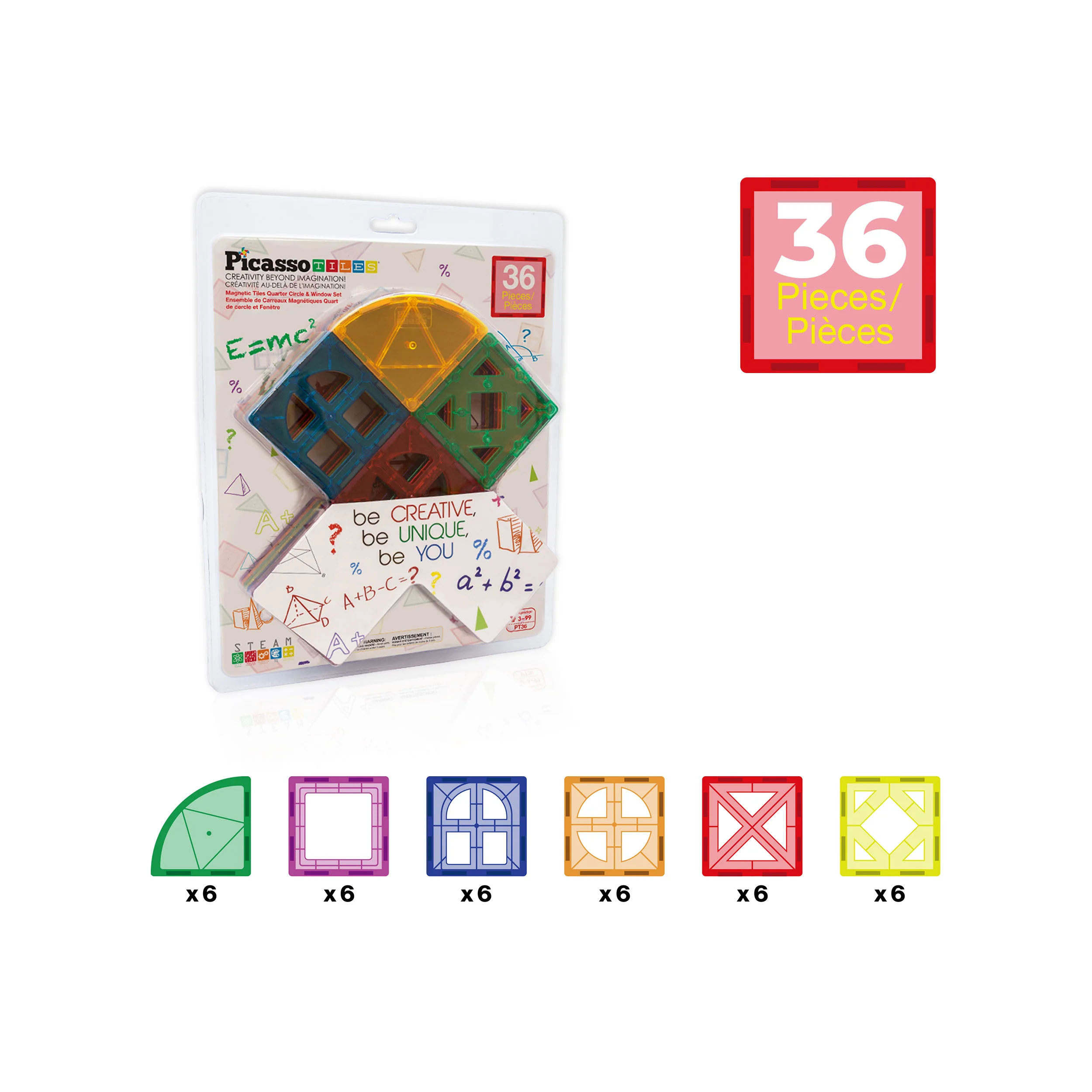 PicassoTiles Magnetic Tiles Quarter Round & Window Building Set (36 Pieces) - Image 3