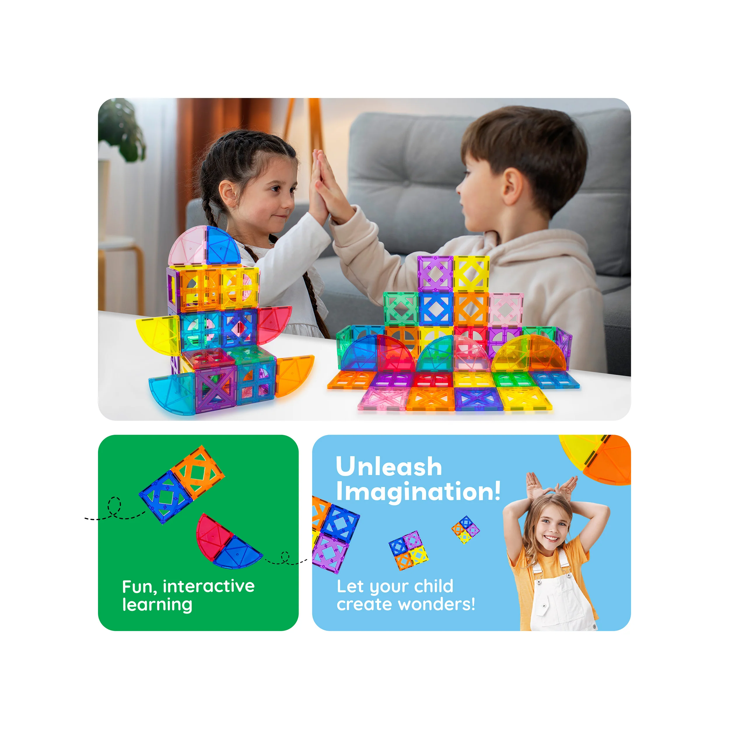 PicassoTiles Magnetic Tiles Quarter Round & Window Building Set (36 Pieces) - Image 5
