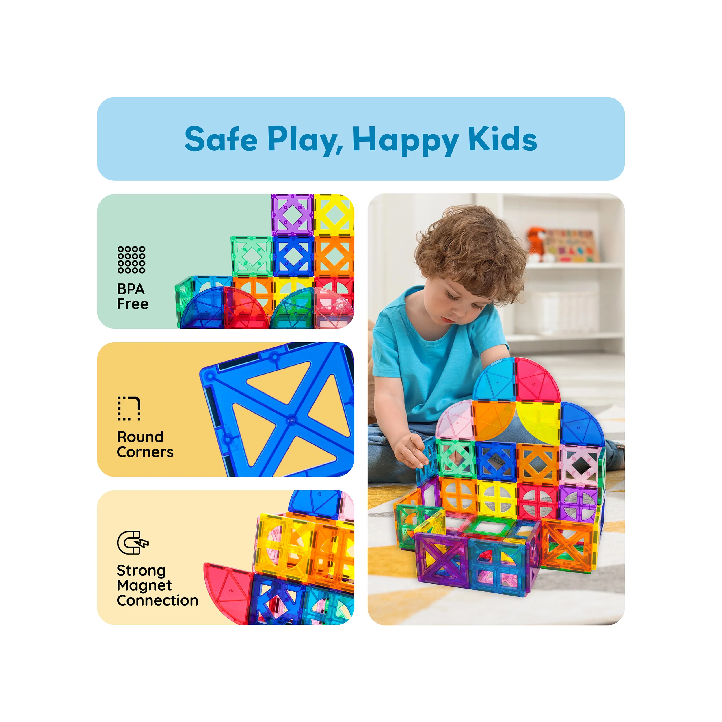 PicassoTiles Magnetic Tiles Quarter Round & Window Building Set (36 Pieces) - Image 6