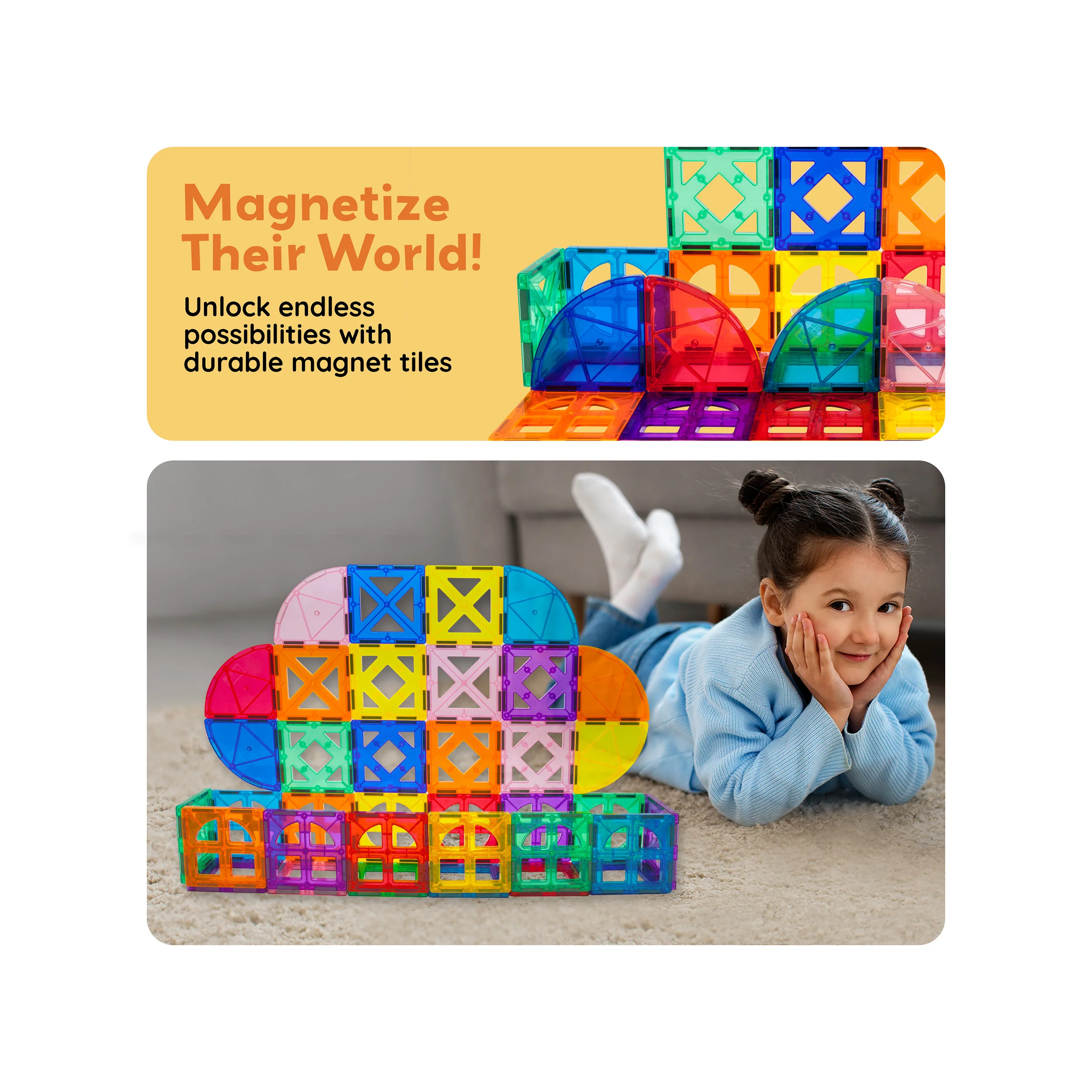 PicassoTiles Magnetic Tiles Quarter Round & Window Building Set (36 Pieces) - Image 7