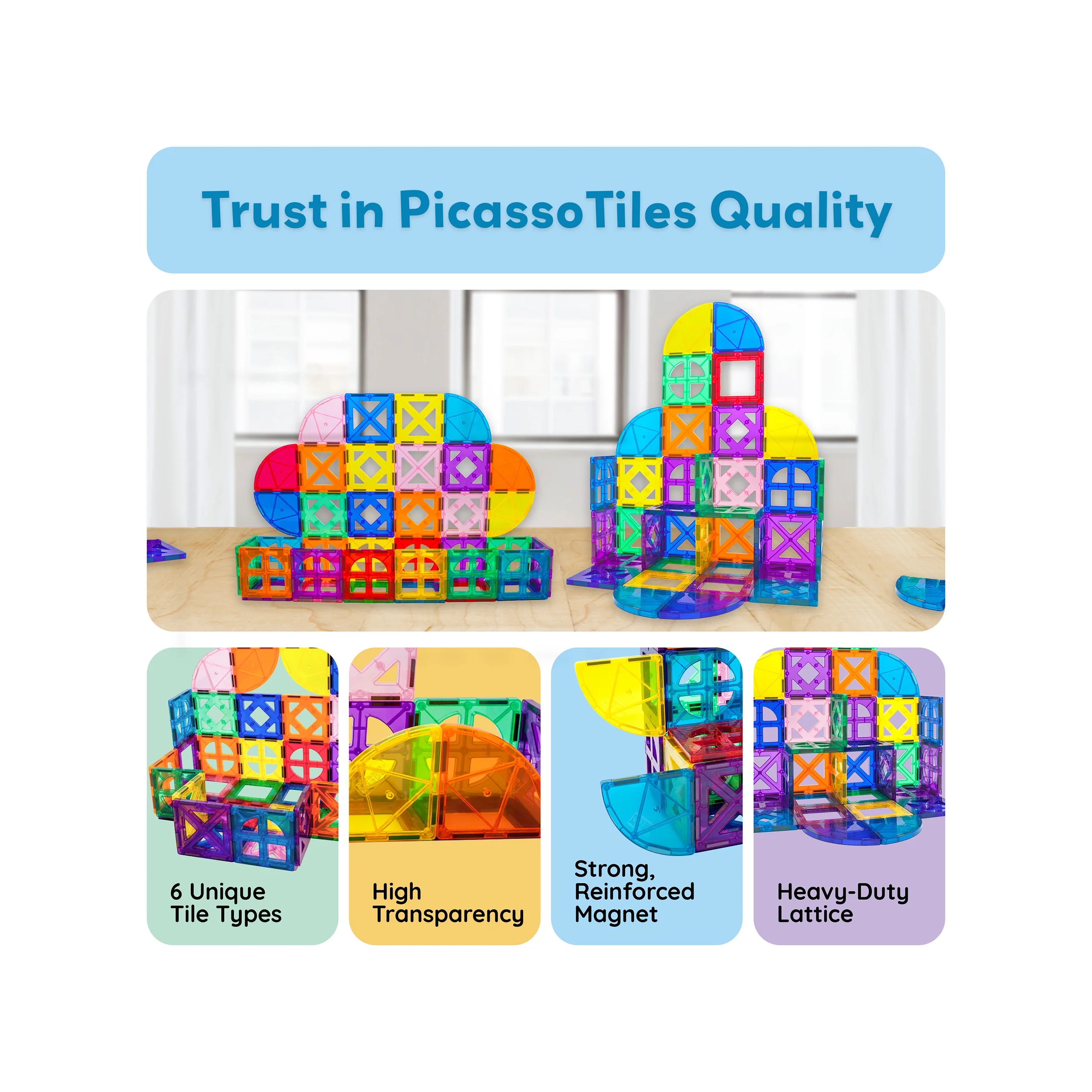 PicassoTiles Magnetic Tiles Quarter Round & Window Building Set (36 Pieces) - Image 8