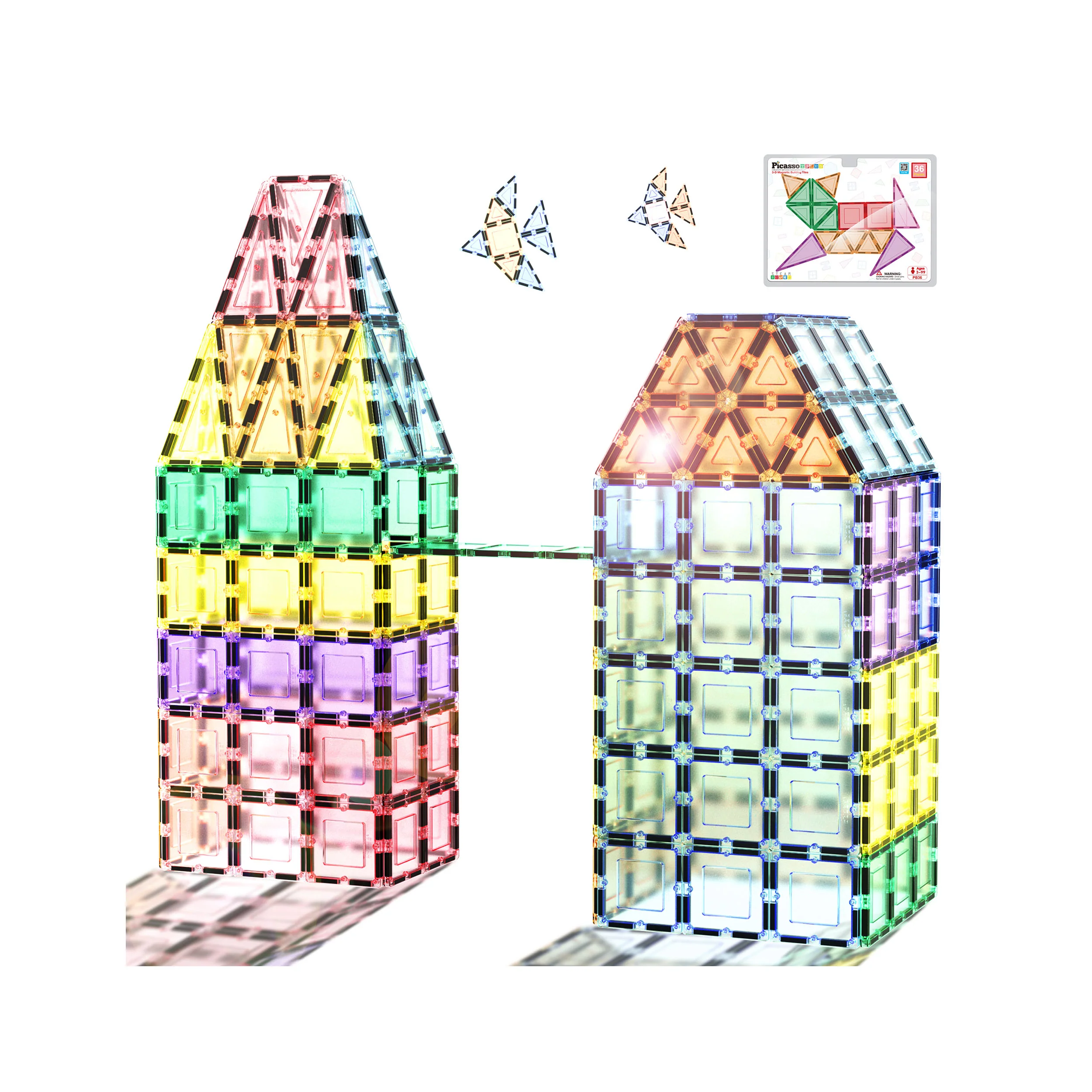 PicassoTiles 36pc Magnetic Tile Starter Building Set (36 Pieces)