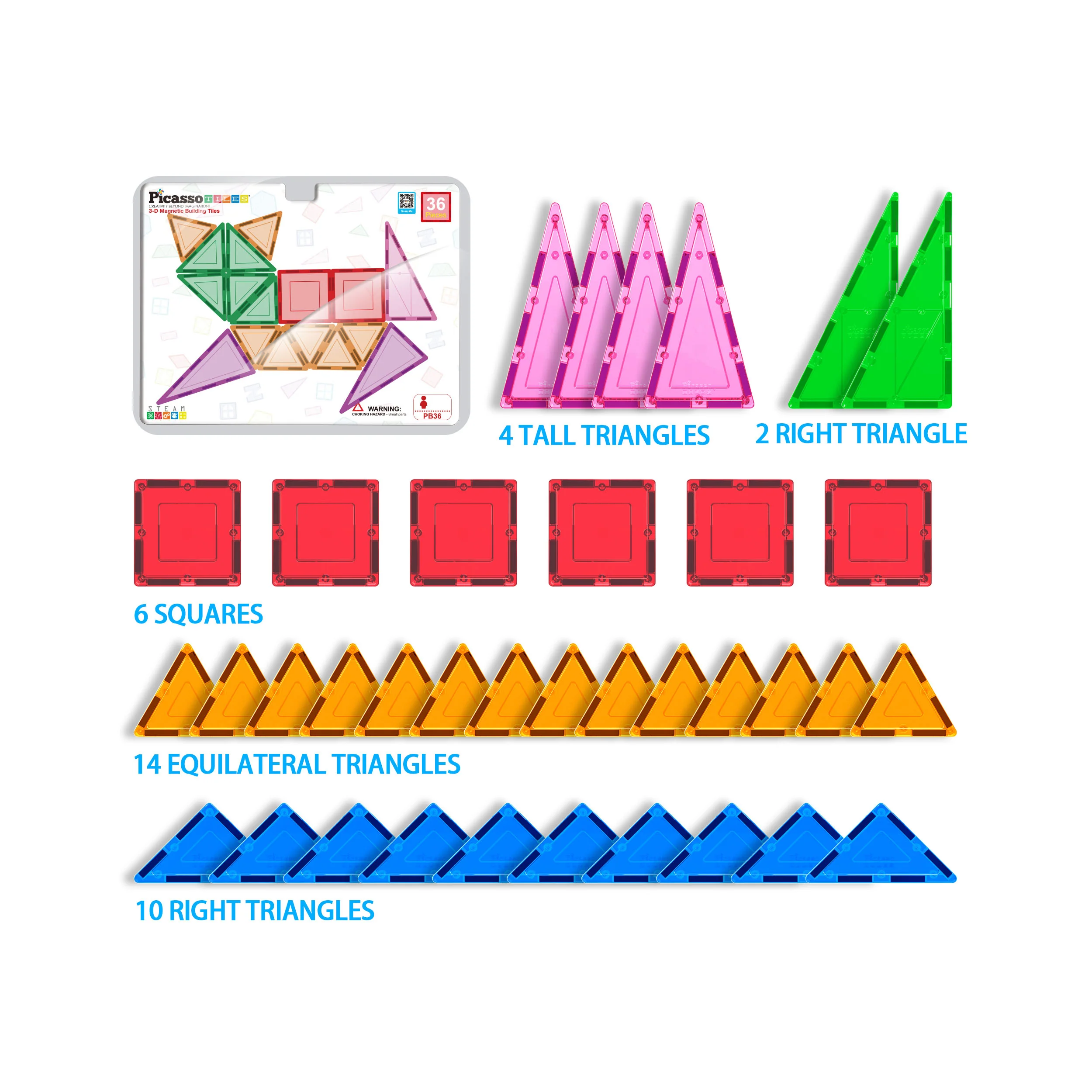 PicassoTiles 36pc Magnetic Tile Starter Building Set (36 Pieces) - Image 7