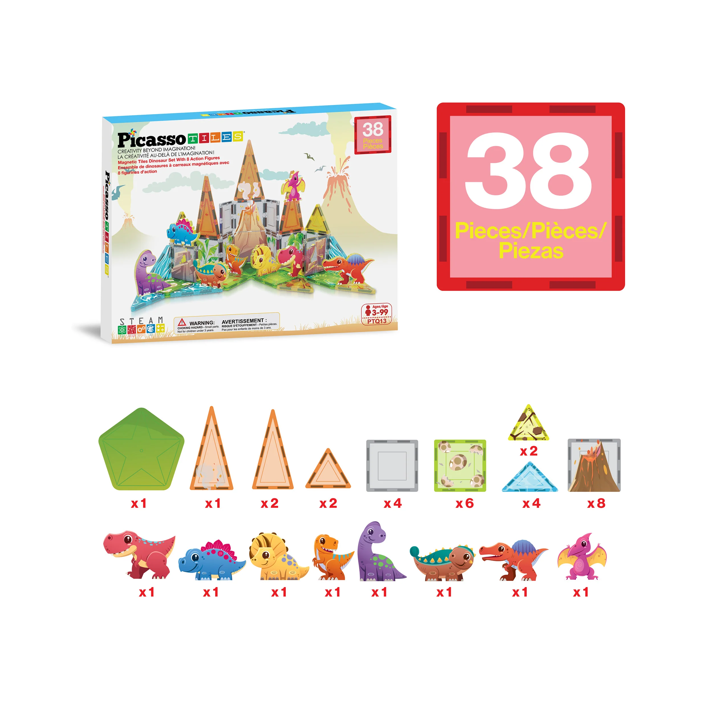PicassoTiles Dino World Magnetic Tiles Adventure Set - 38 Pieces - Image 3