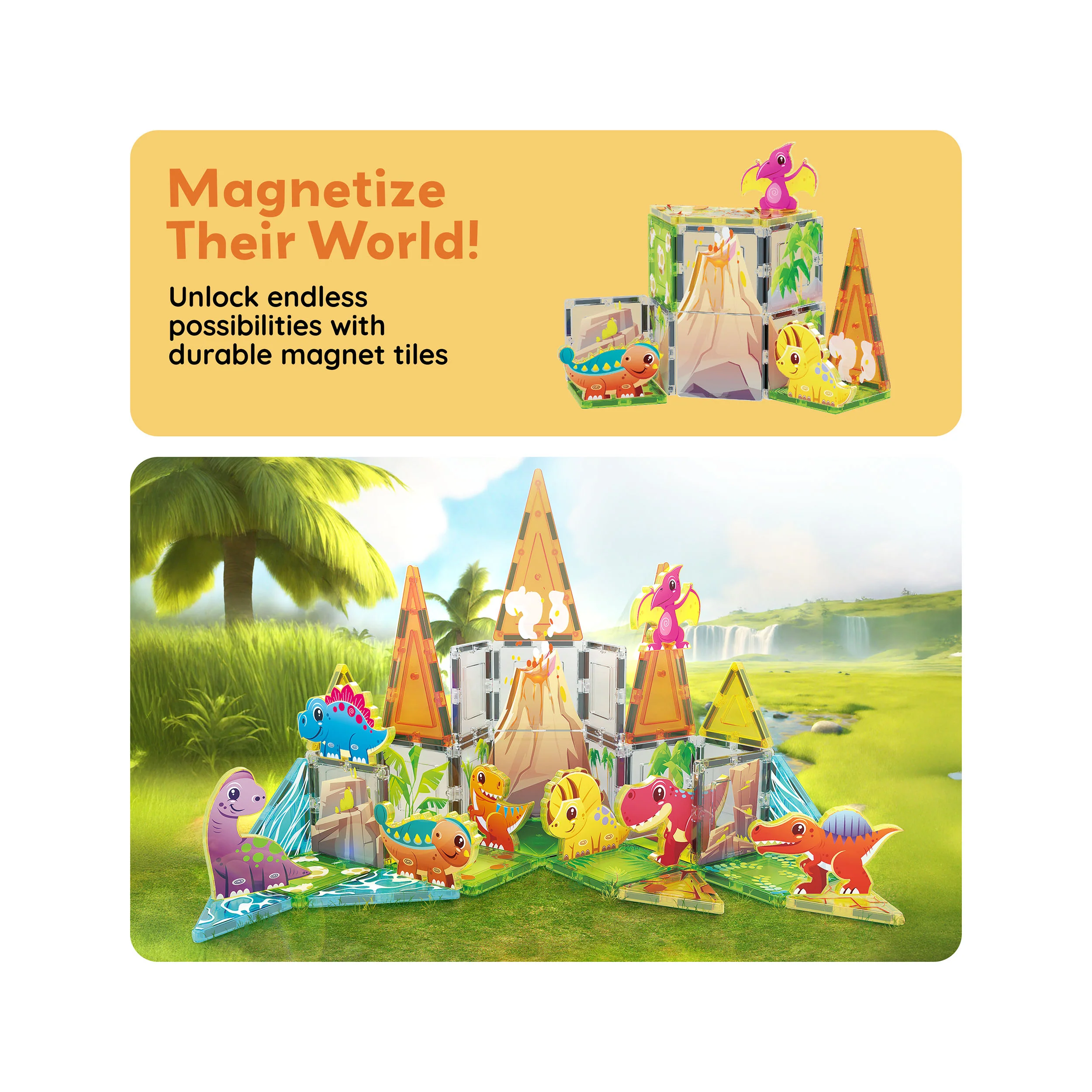 PicassoTiles Dino World Magnetic Tiles Adventure Set - 38 Pieces - Image 7