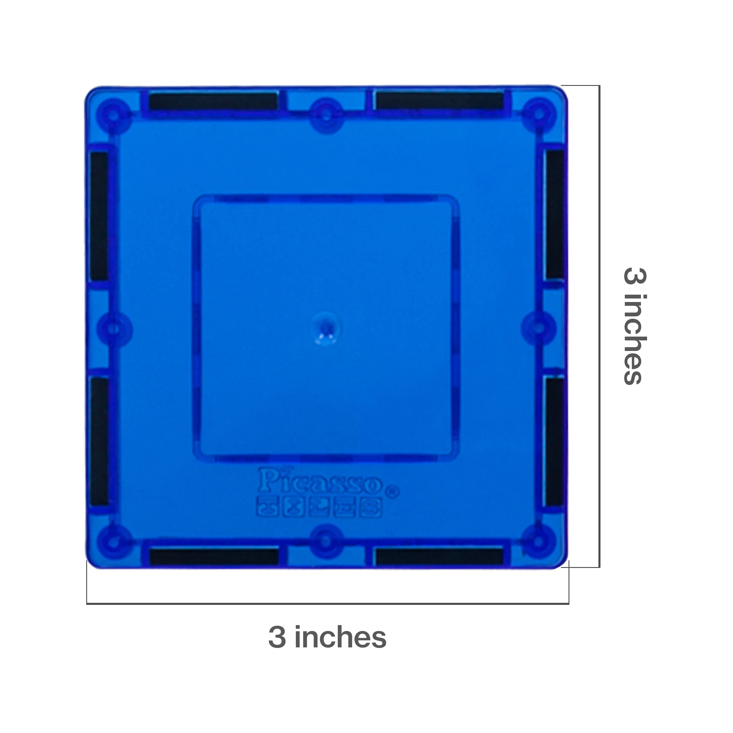 PicassoTiles 4 Piece 3" x 3" Blue Square Magnetic Tiles - Image 2