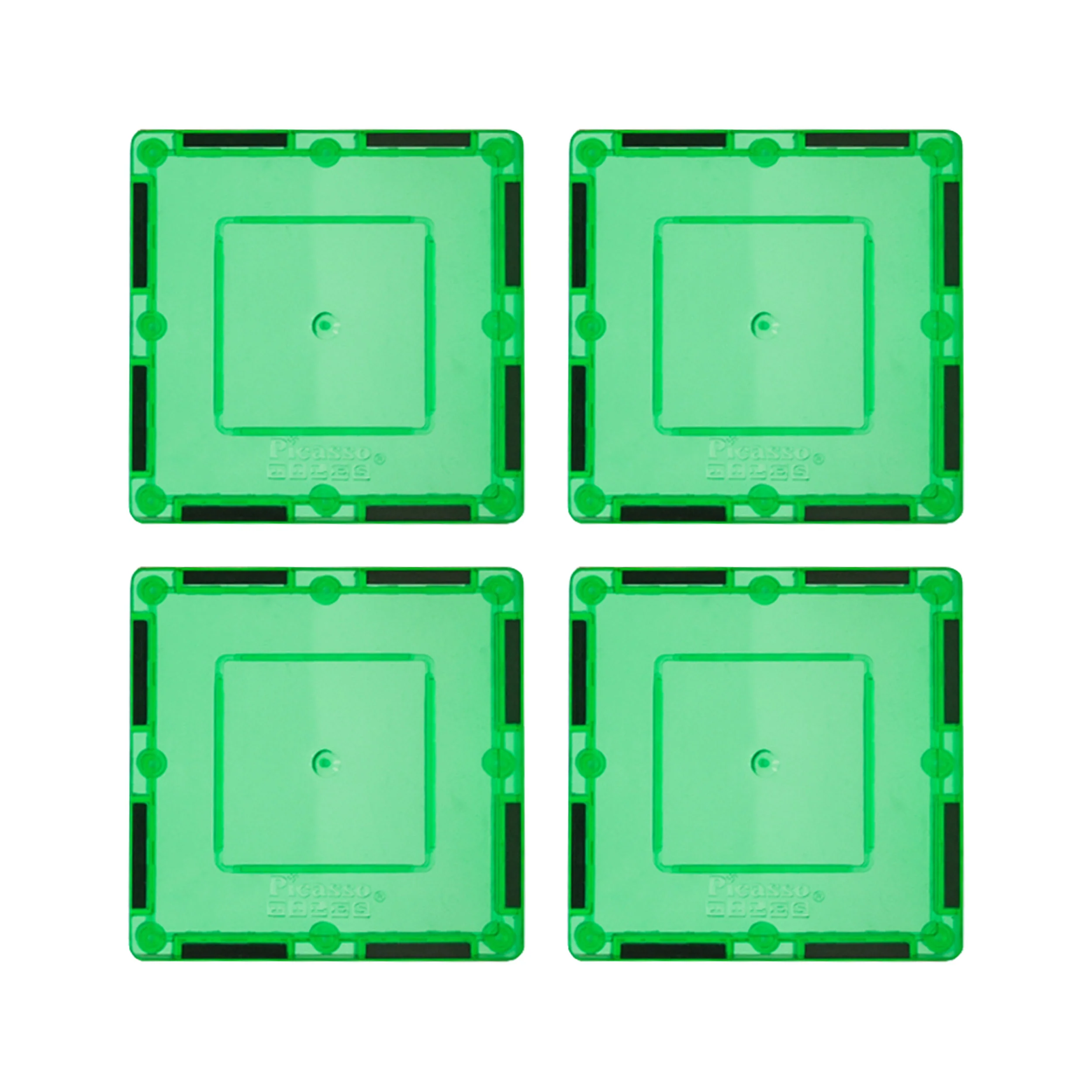 PicassoTiles 4pc Green Magnetic Tile Square Pick‑A‑Part Set