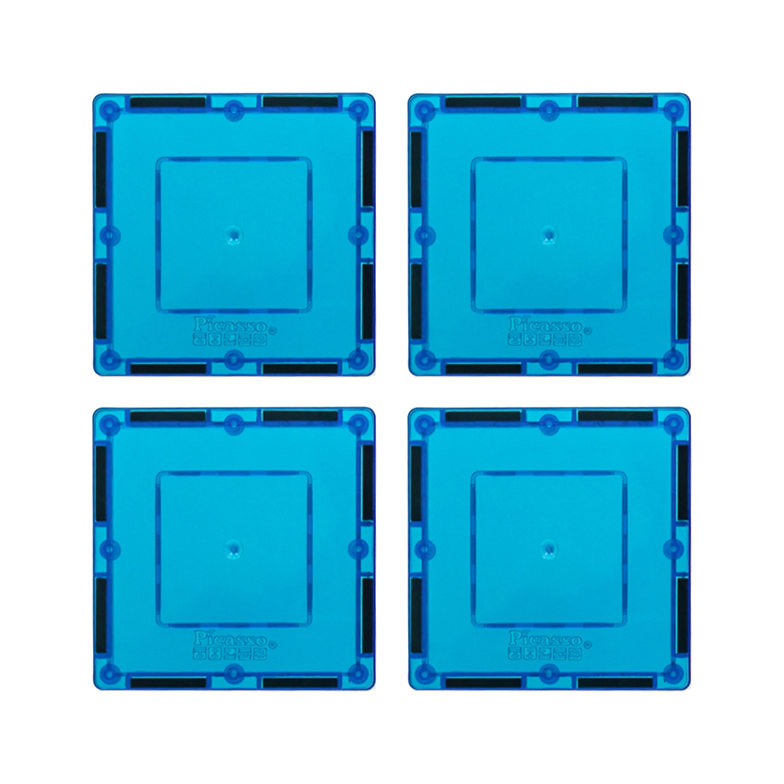 PicassoTiles Light Blue Square Magnetic 3x3 Tiles Pick-A-Part Set (4 Pieces)