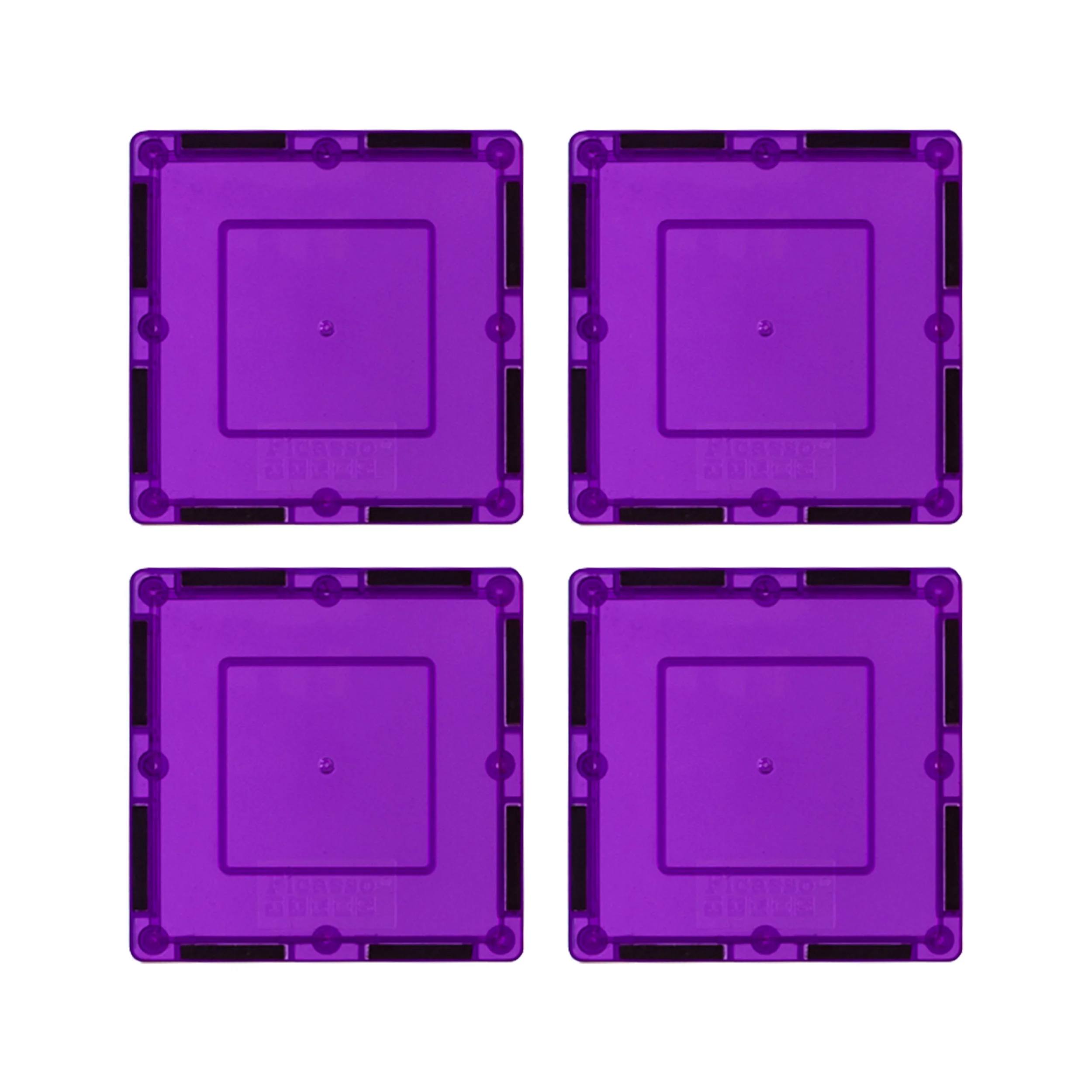 PicassoTiles 4 Piece 3" x 3" Purple Square Magnetic Tiles