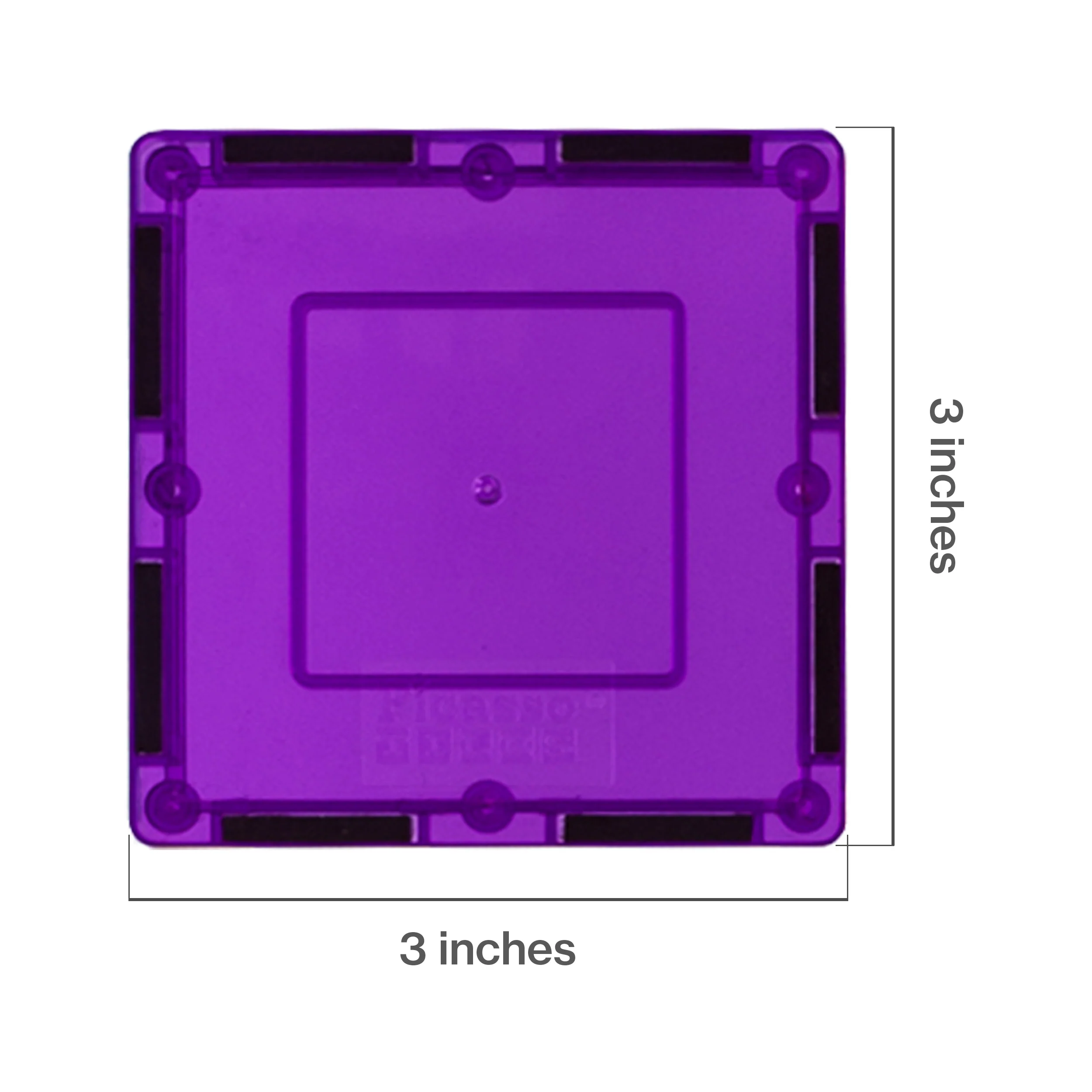 PicassoTiles 4 Piece 3" x 3" Purple Square Magnetic Tiles - Image 2