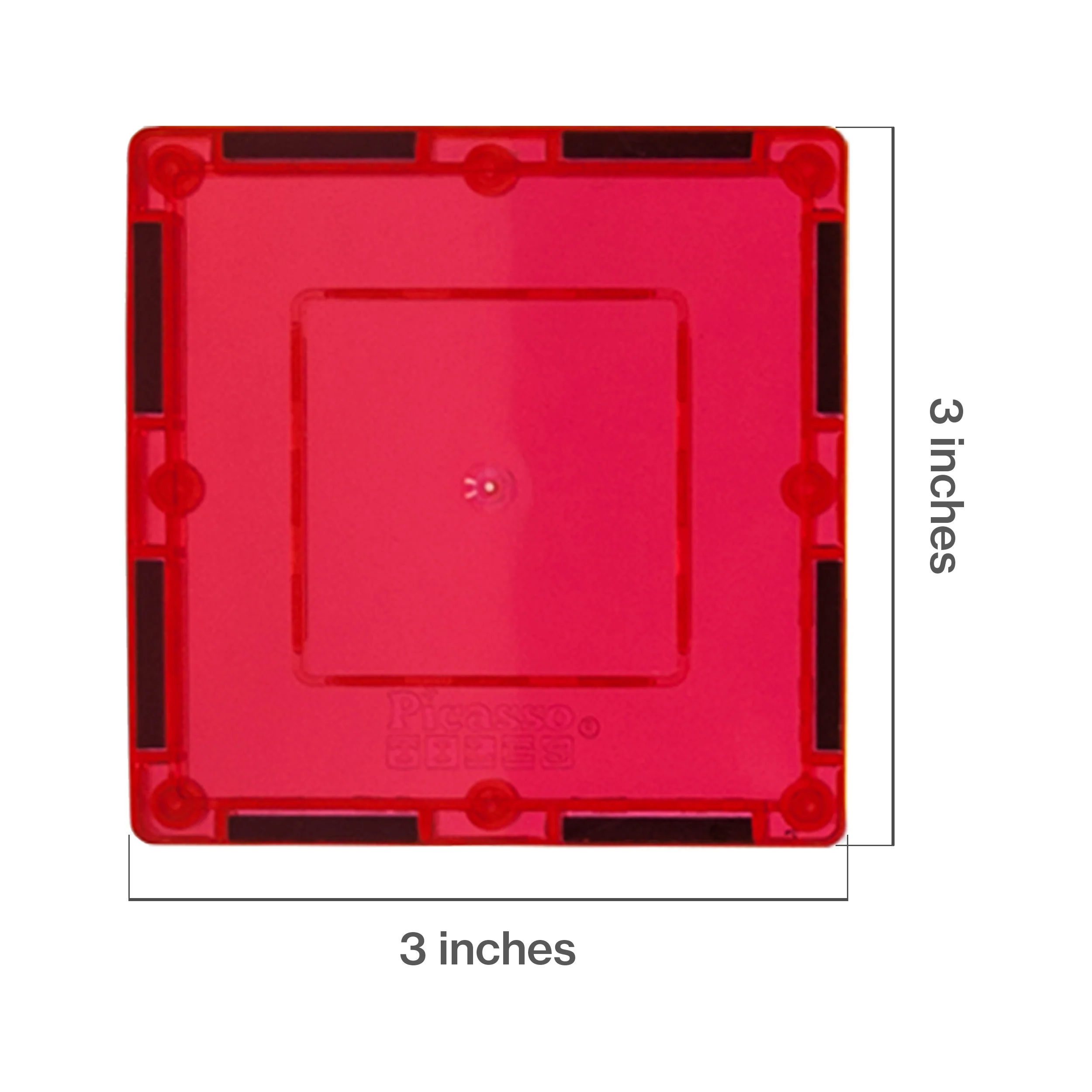 PicassoTiles 4 Piece 3" x 3" Red Square Magnetic Tiles - Image 2