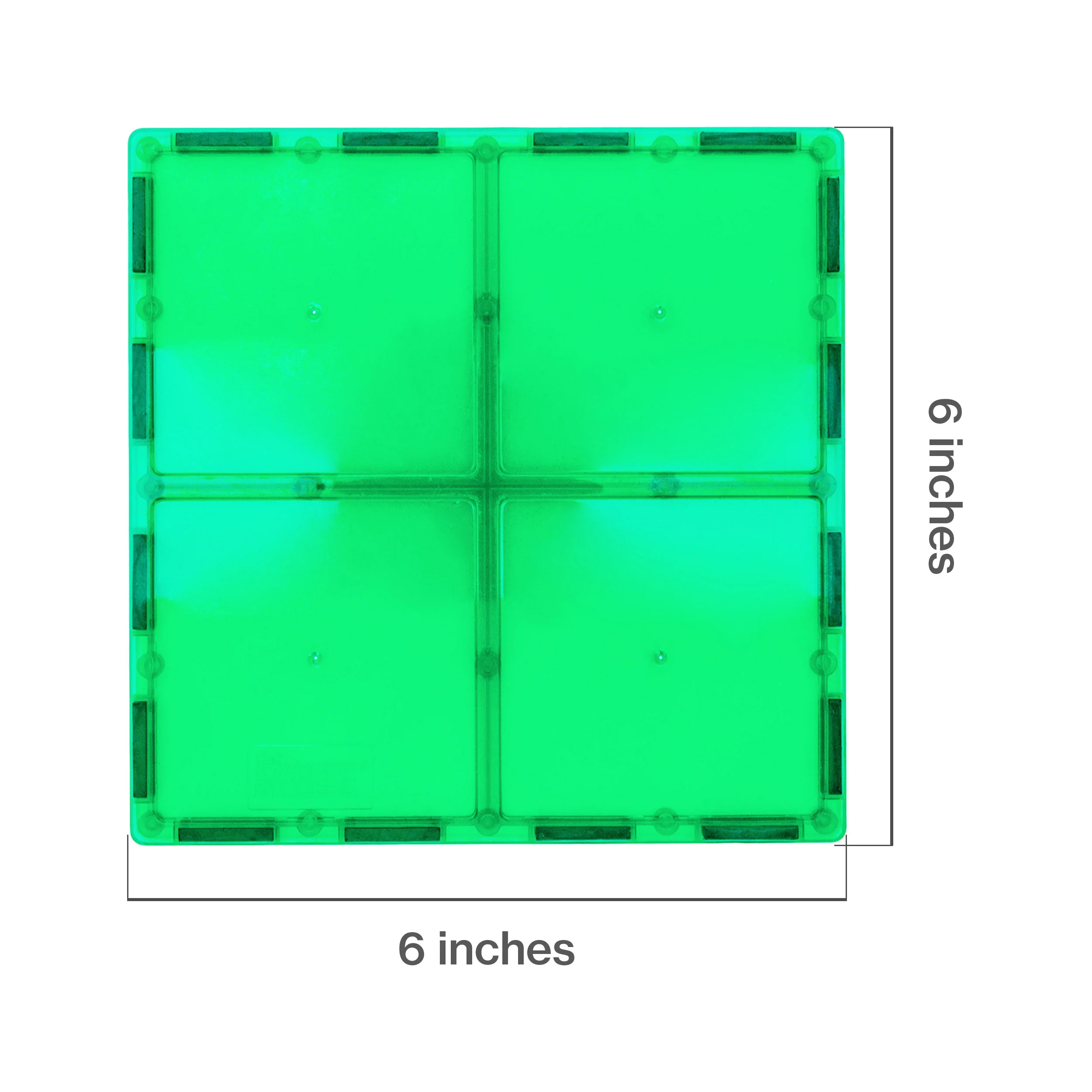 PicassoTiles 4 Piece 6" x 6" Green Square Magnetic Tiles - Image 2