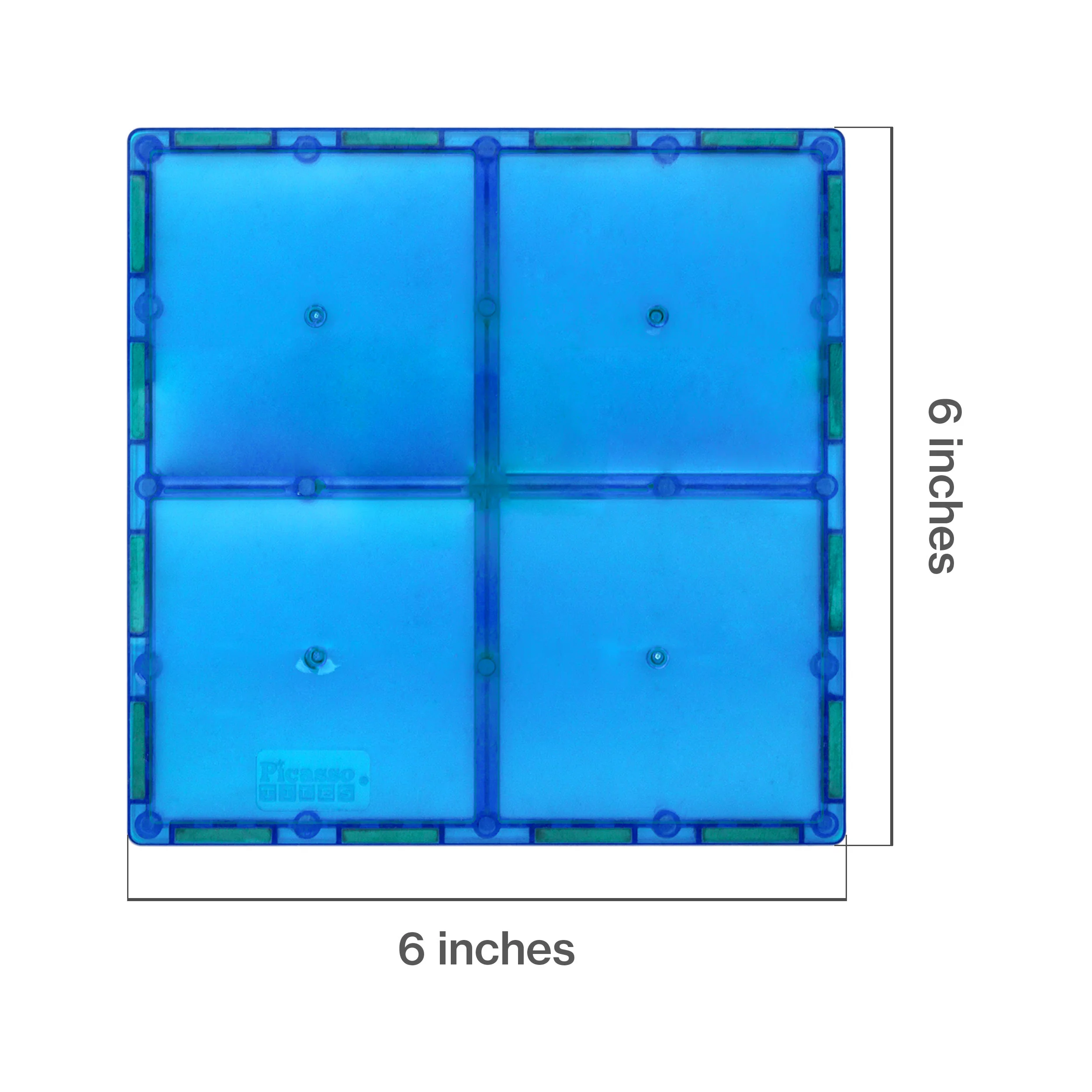 PicassoTiles 4 Piece 6" x 6" Light Blue Square Magnetic Tiles - Image 2