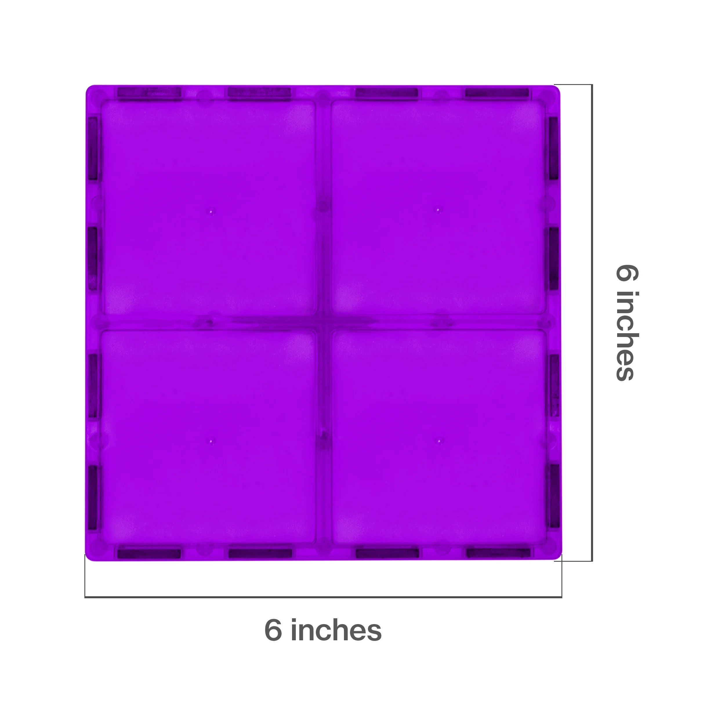 PicassoTiles 4 Piece 6" x 6" Purple Square Magnetic Tiles - Image 2