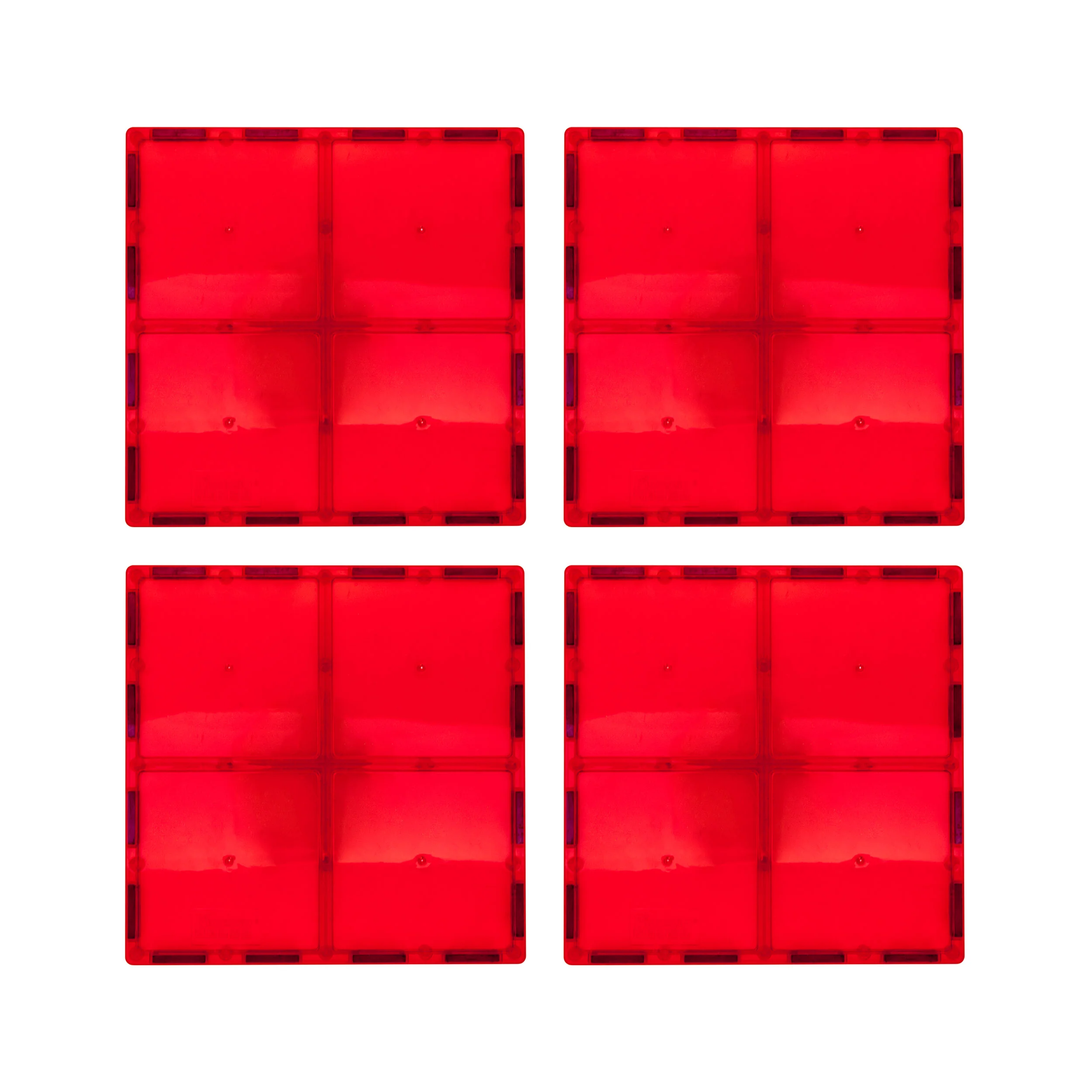 PicassoTiles 4 Piece 6" x 6" Red Square Magnetic Tiles
