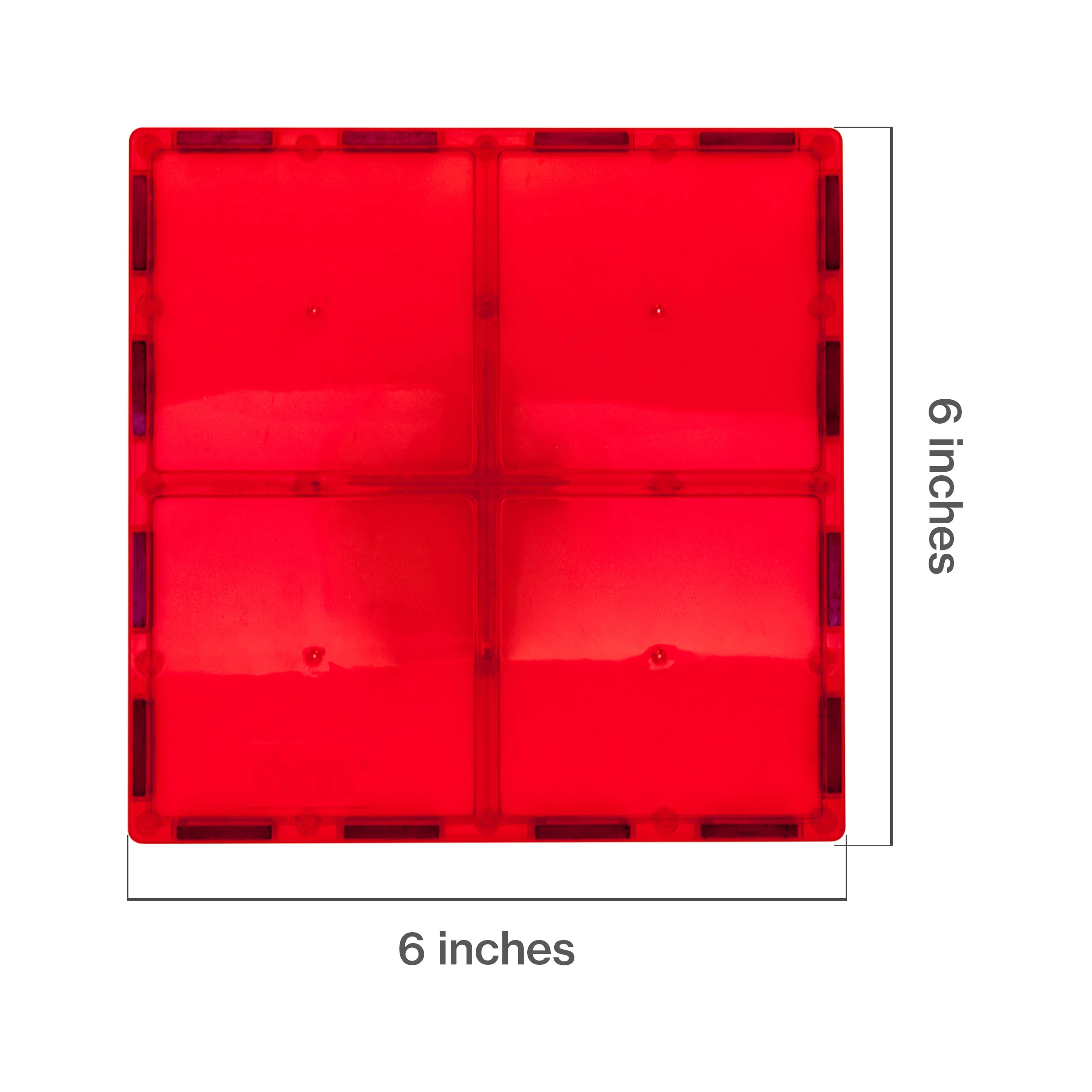 PicassoTiles 4 Piece 6" x 6" Red Square Magnetic Tiles - Image 2