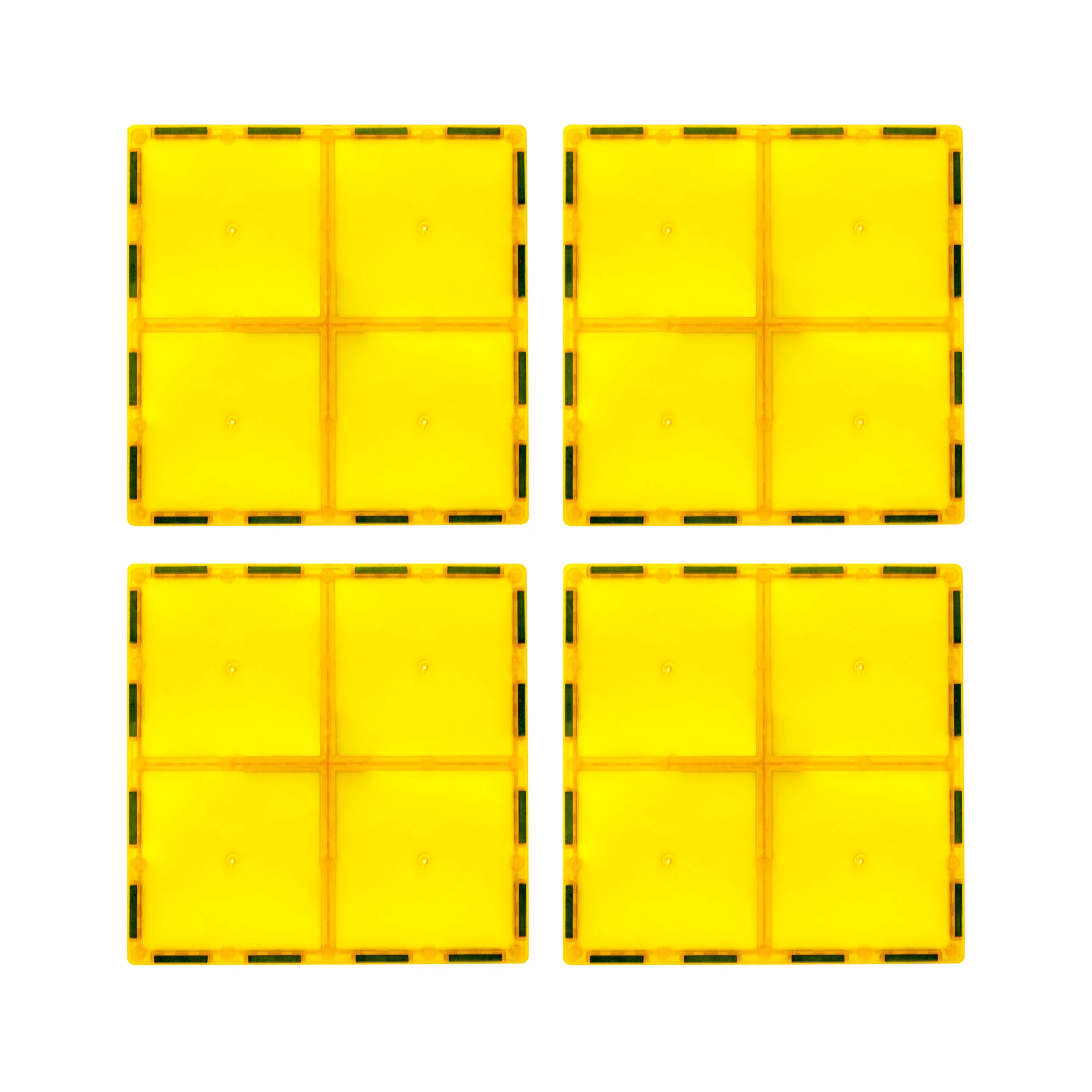 PicassoTiles 4 Piece 6" x 6" Yellow Square Magnetic Tiles
