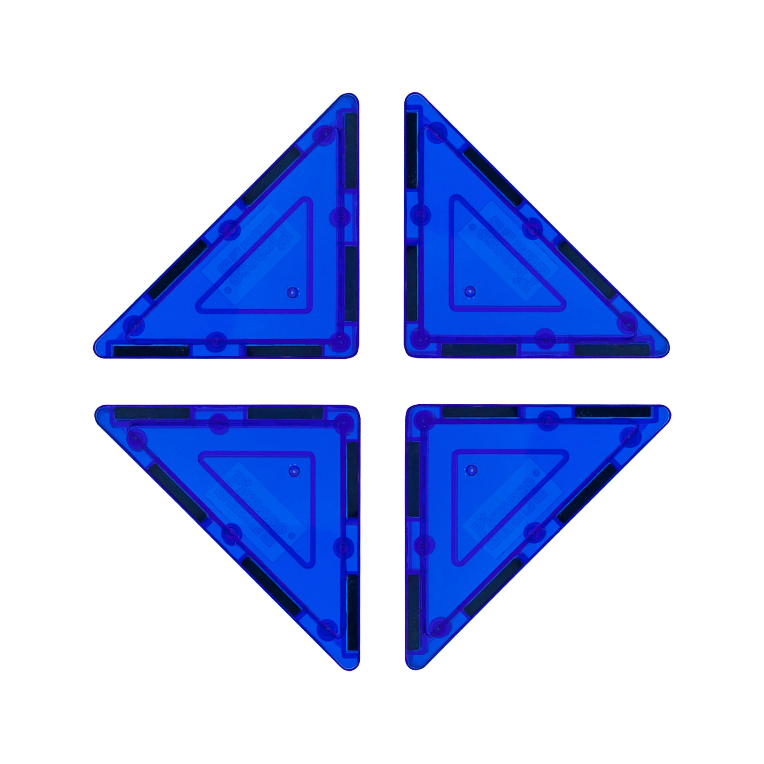 PicassoTiles 4 Piece Blue Right Triangle Magnetic Tiles