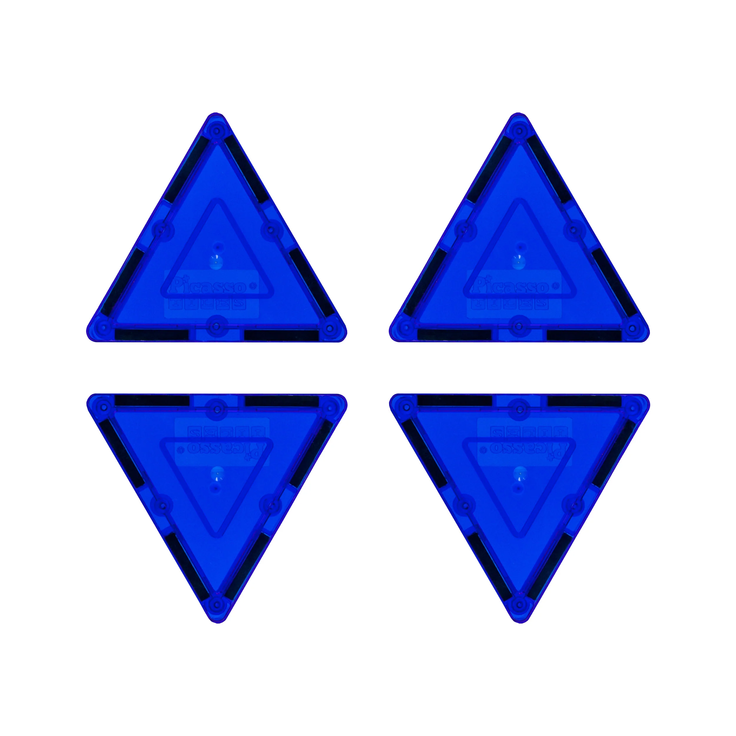 PicassoTiles 4 Piece Blue Small Triangle Magnetic Tiles