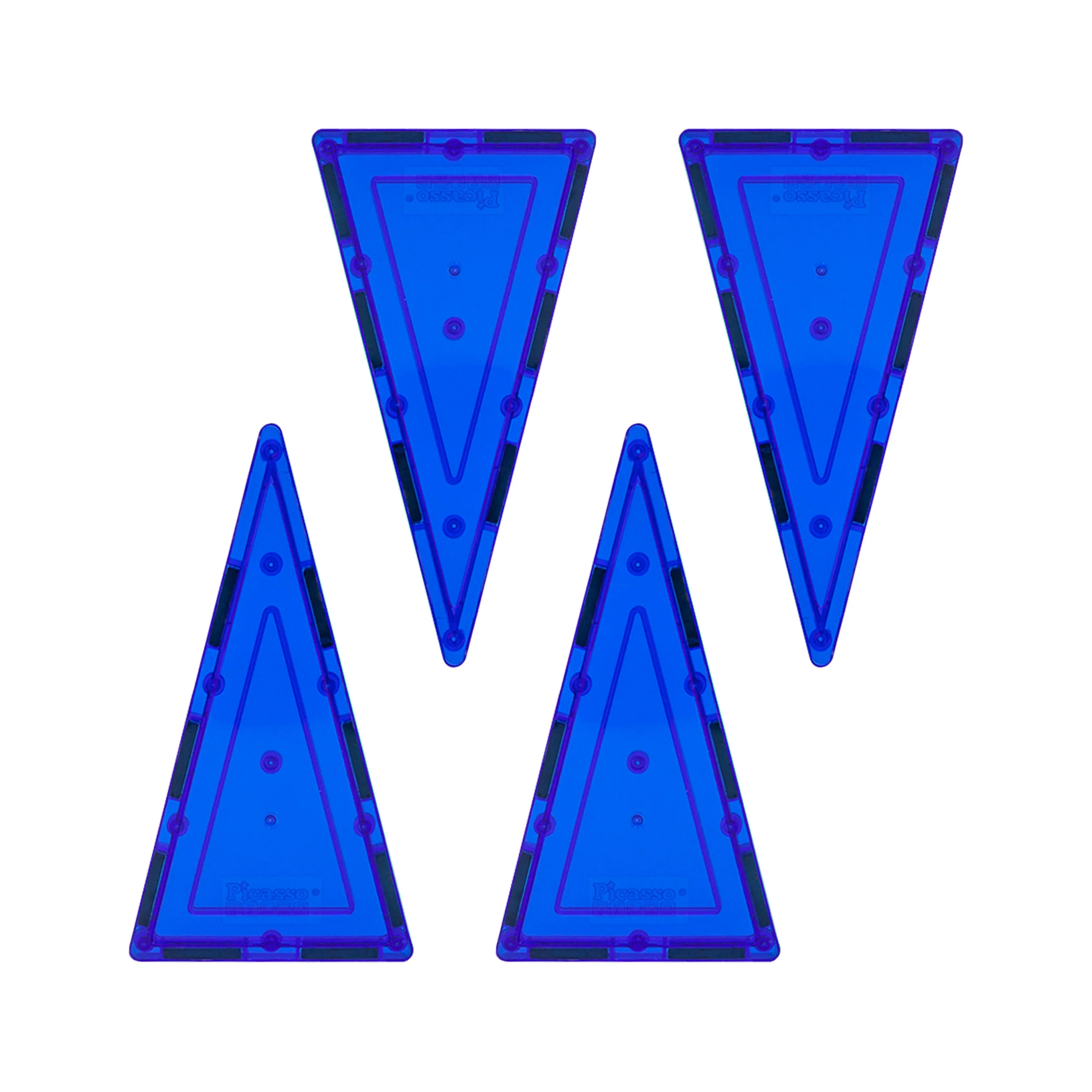 PicassoTiles 4 Piece Blue Tall Triangle Magnetic Tiles