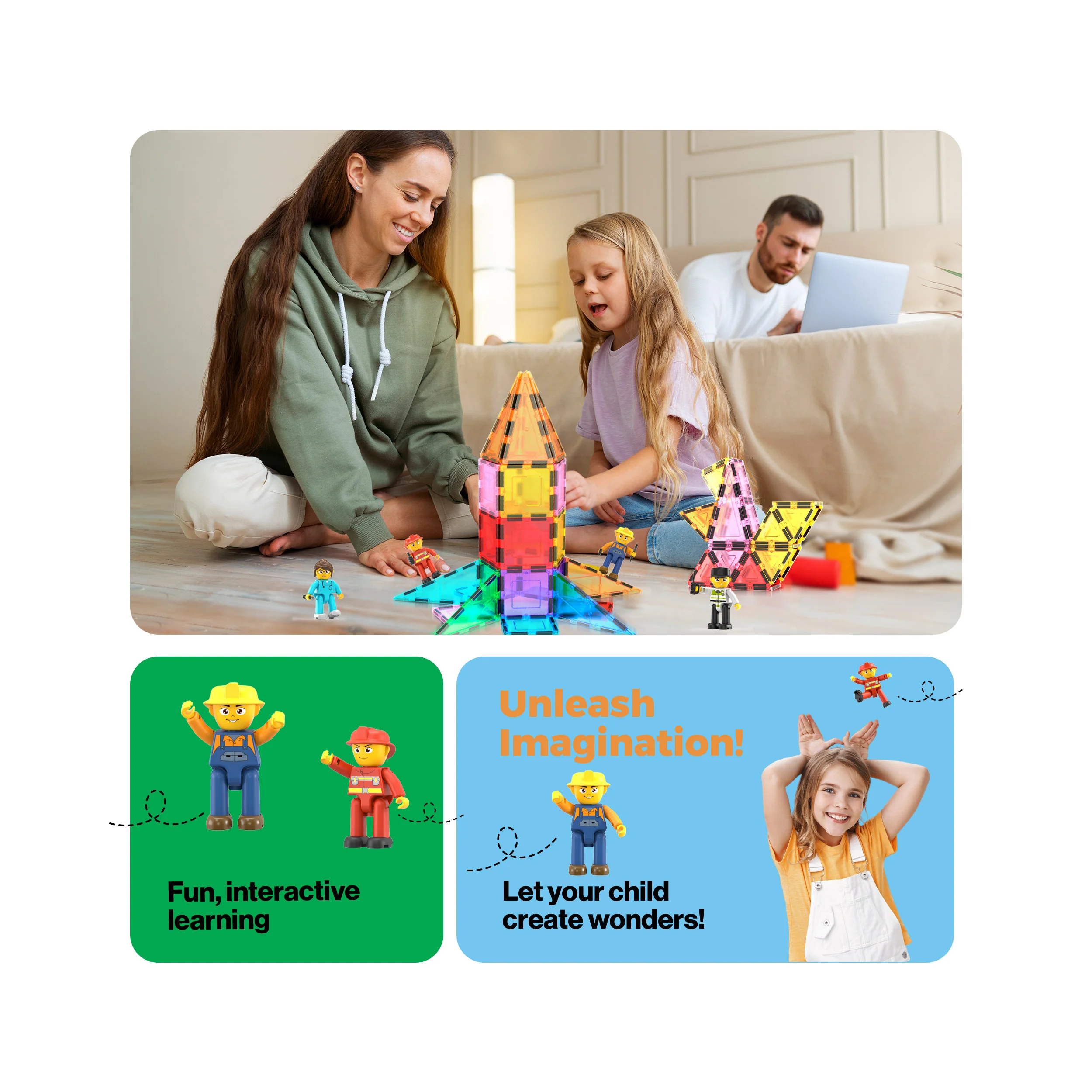 PicassoTiles 4 Piece City Builder Character Figure Set - Image 5