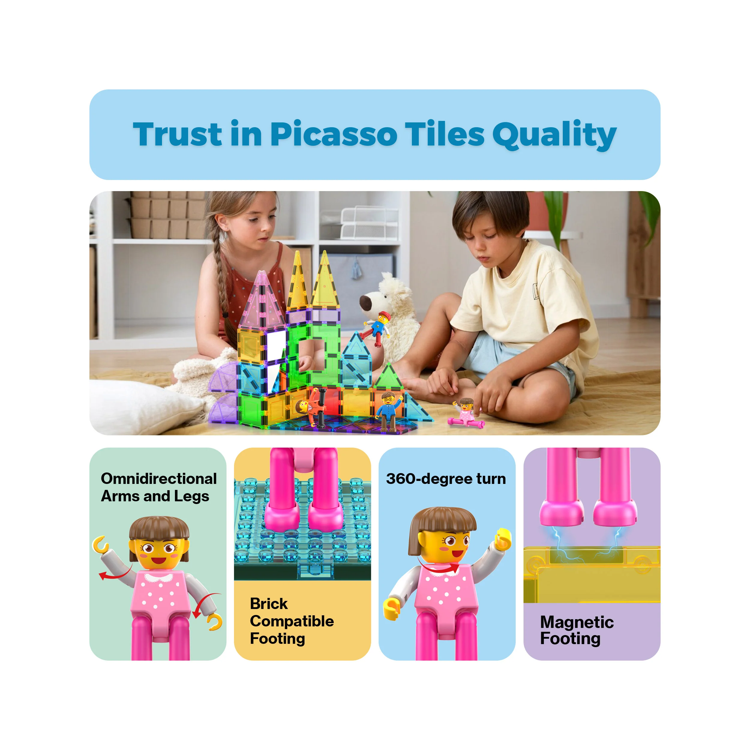 PicassoTiles 4 Piece Family Character People Figure Set - Image 8