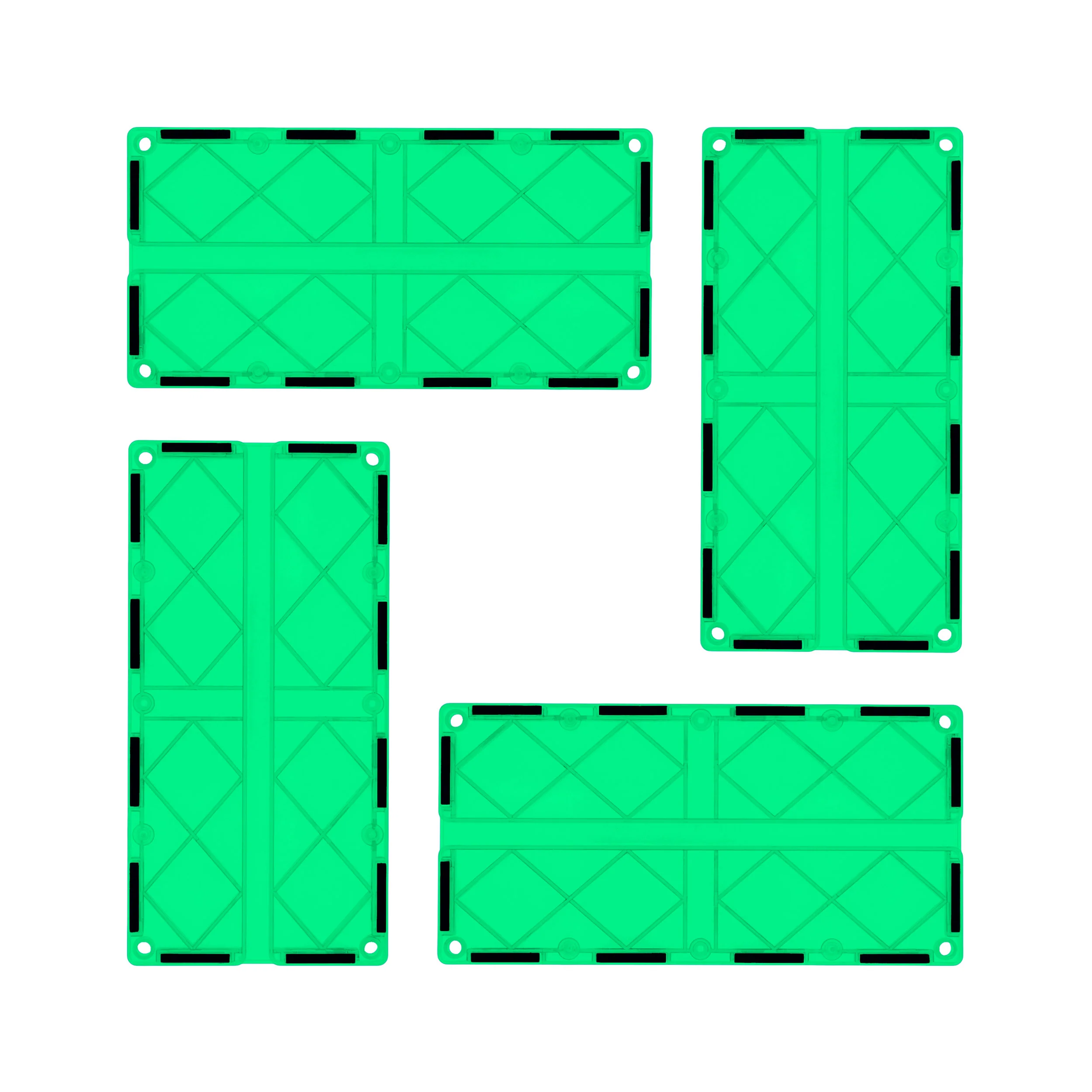 PicassoTiles 4 Piece Green Race Car Track Long Magnetic Tiles