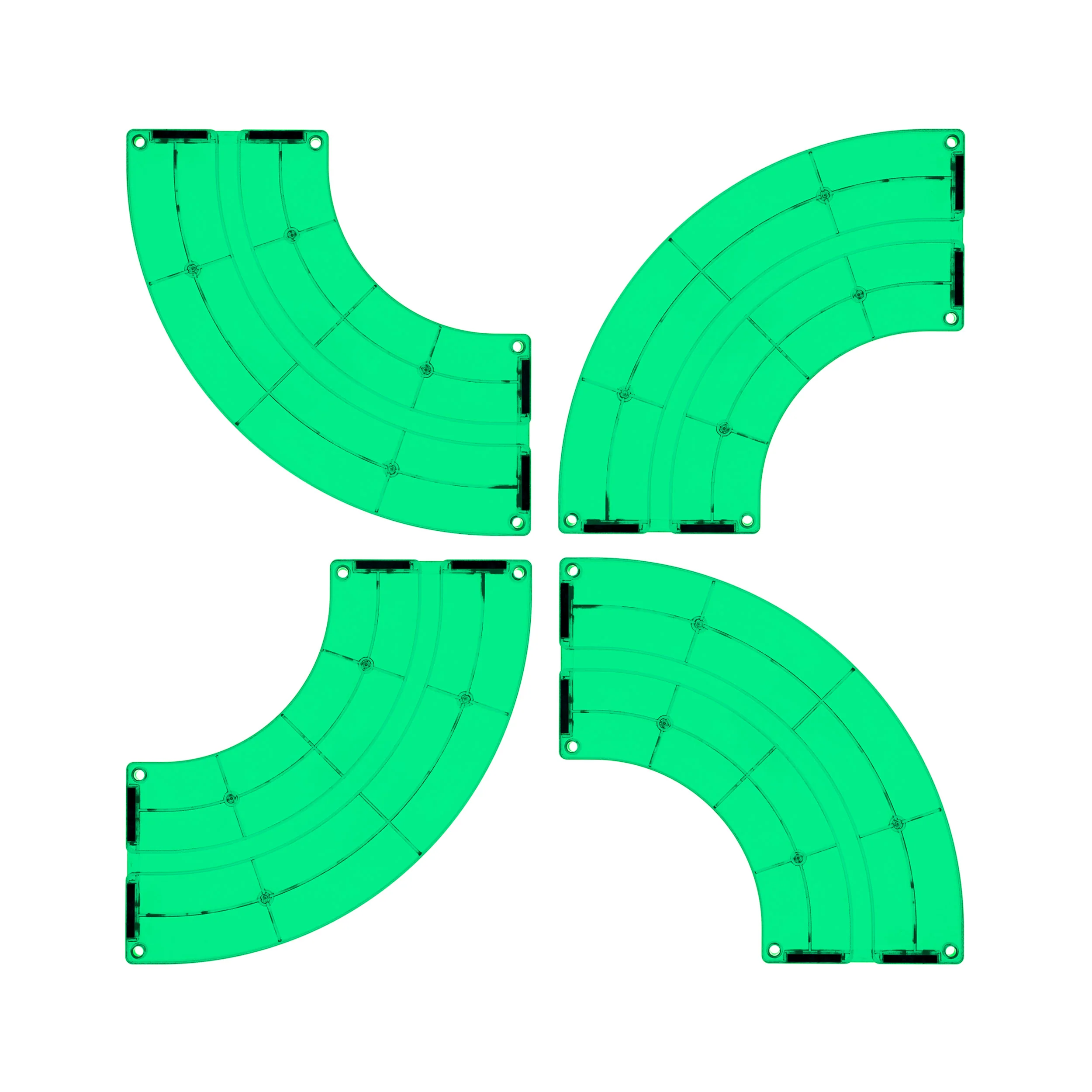 PicassoTiles 4 Piece Green Race Car Track Quarter Round Magnetic Tiles