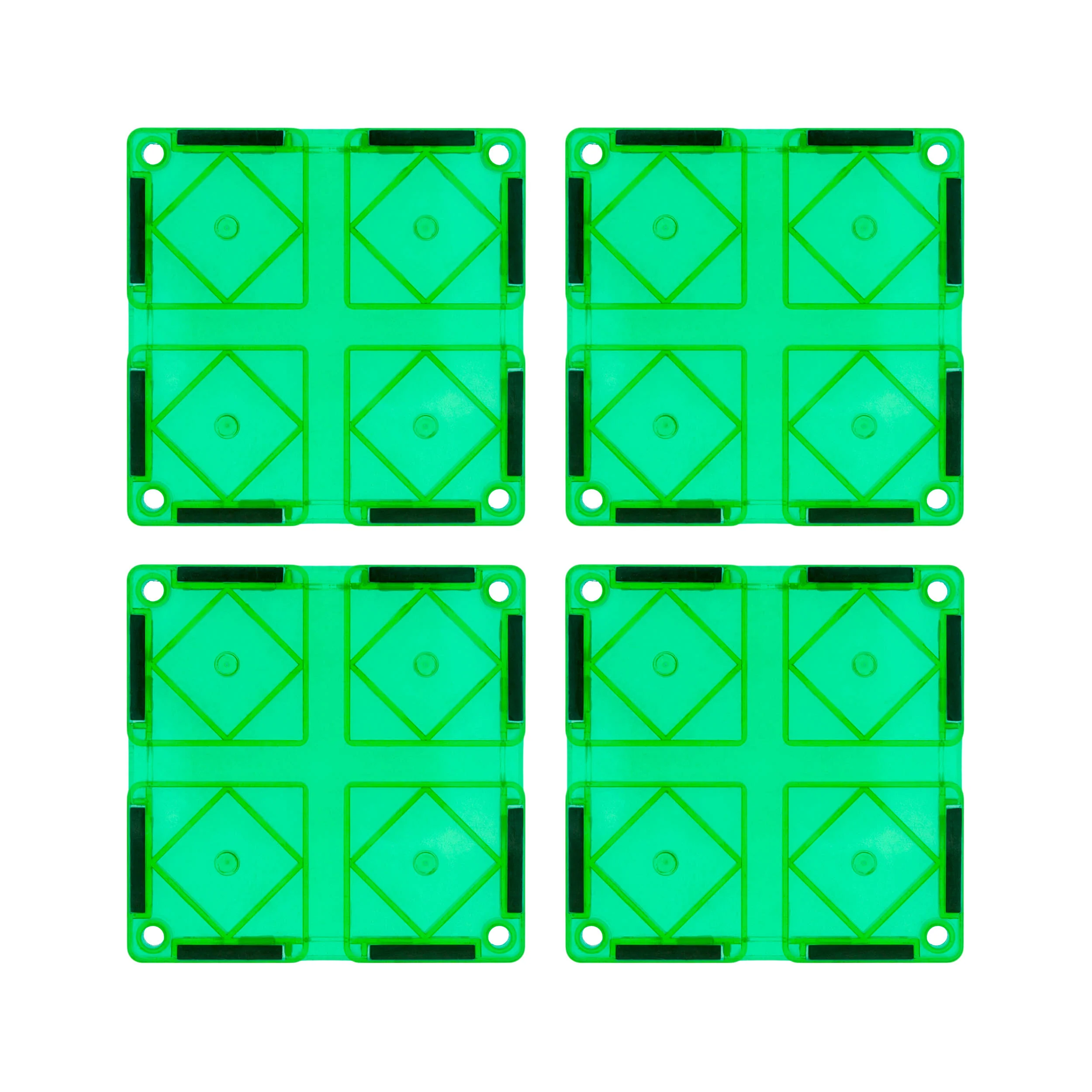 PicassoTiles 4 Piece Green Race Car Track Short Magnetic Tiles
