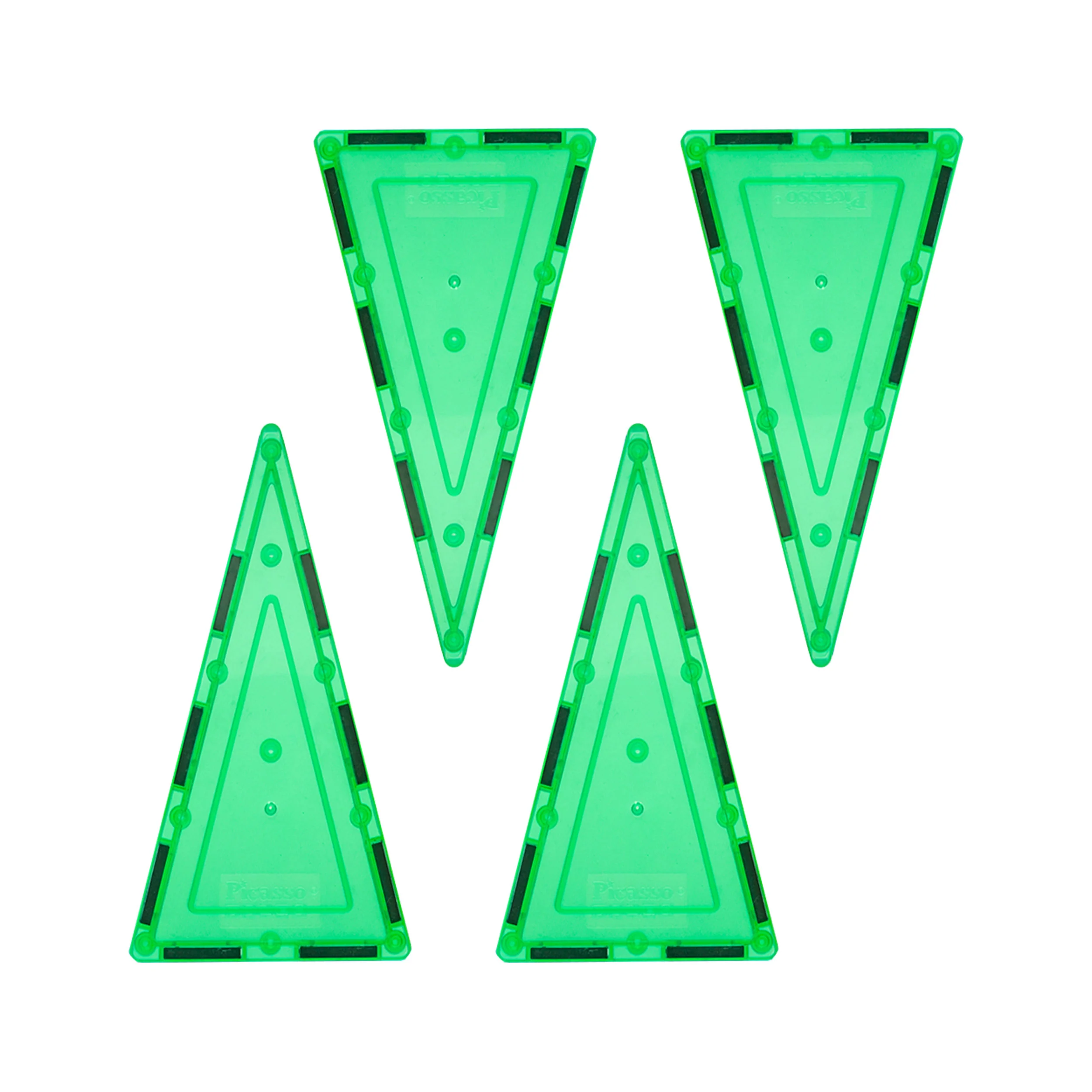 PicassoTiles 4 Piece Green Tall Triangle Magnetic Tiles