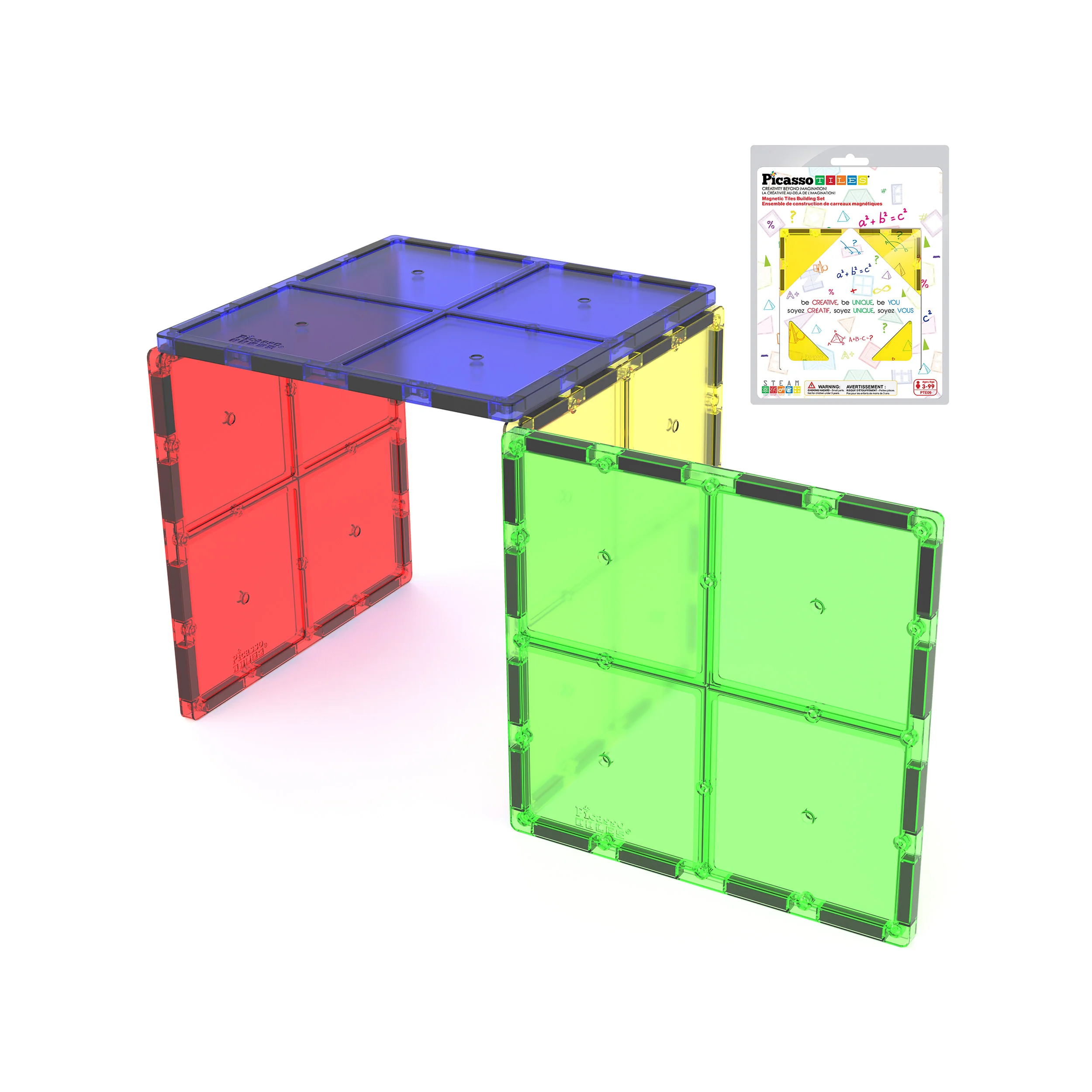 PicassoTiles Extra Large Square Magnetic Tiles Expansion Pack (4 Pieces)