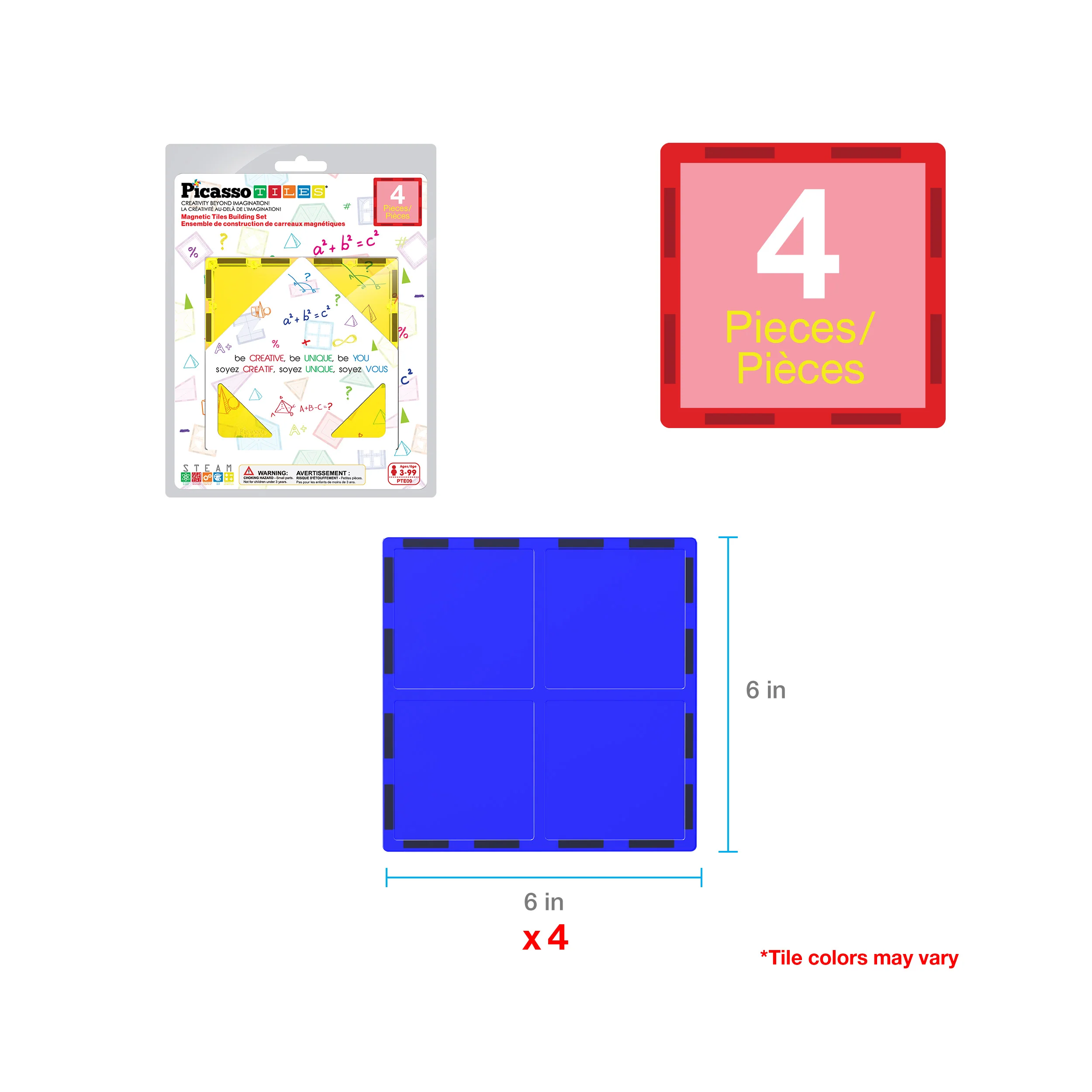PicassoTiles Extra Large Square Magnetic Tiles Expansion Pack (4 Pieces) - Image 3
