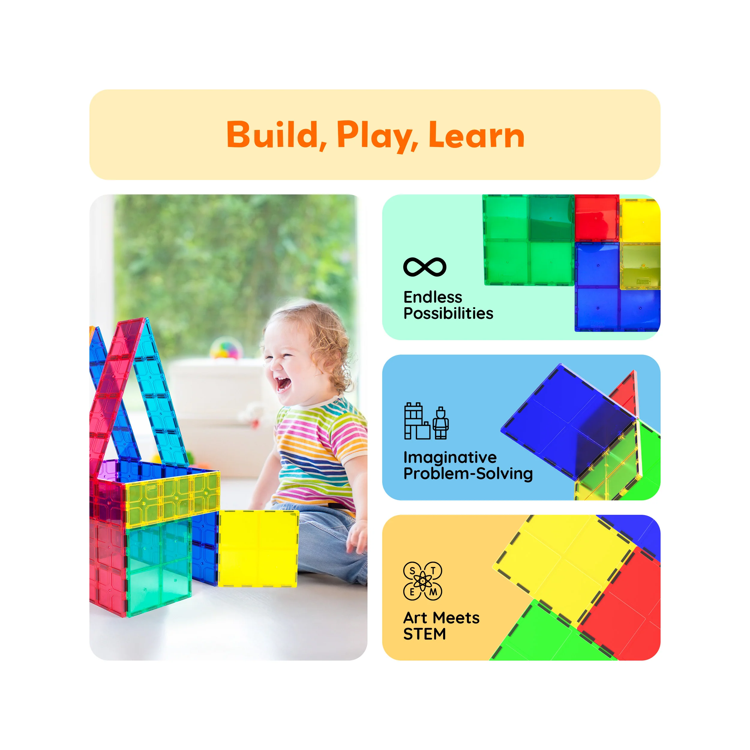 PicassoTiles Extra Large Square Magnetic Tiles Expansion Pack (4 Pieces) - Image 4