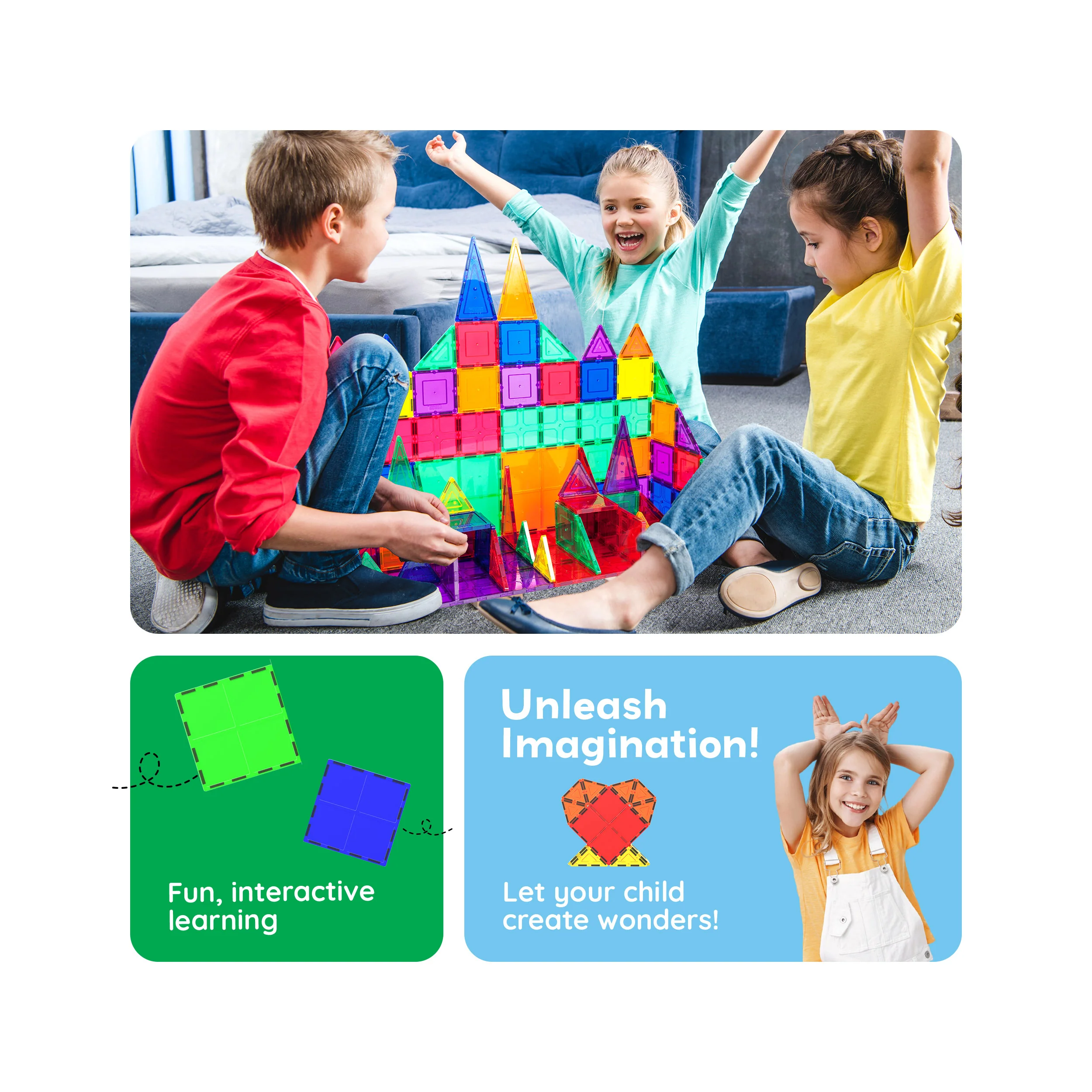 PicassoTiles Extra Large Square Magnetic Tiles Expansion Pack (4 Pieces) - Image 5