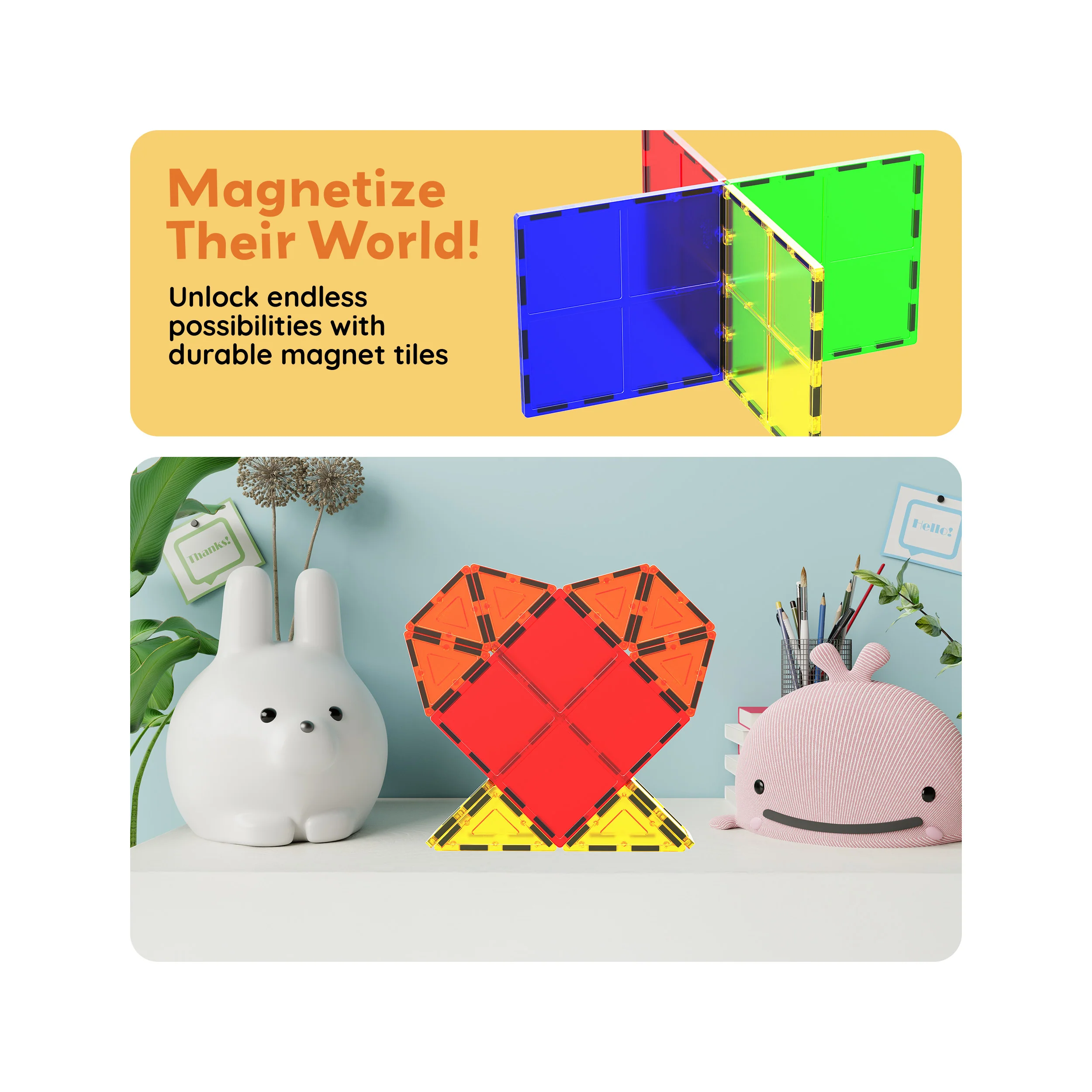 PicassoTiles Extra Large Square Magnetic Tiles Expansion Pack (4 Pieces) - Image 7