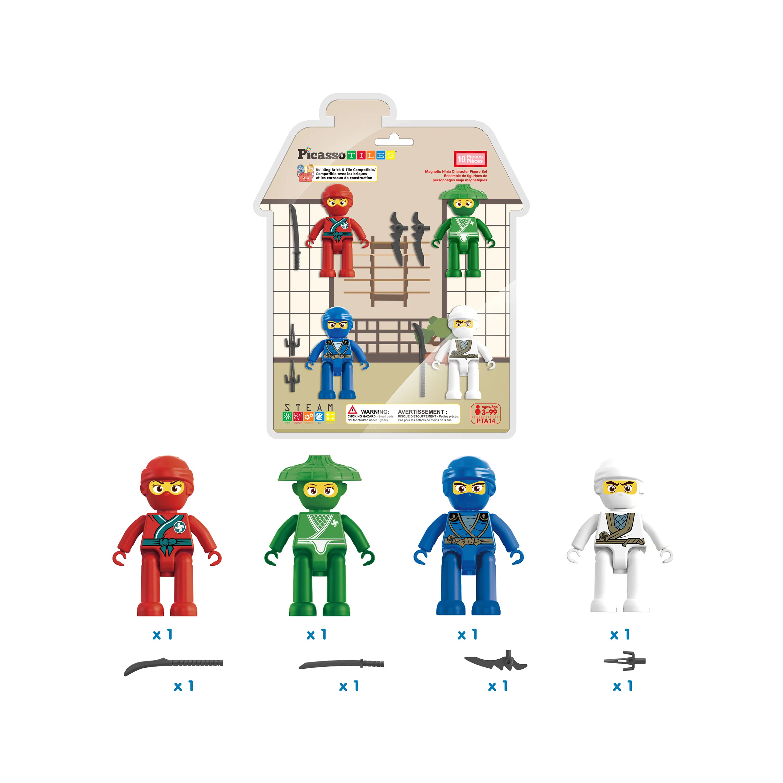 PicassoTiles 4 Piece Ninja Character Magnet Tile Figure Set - Image 3