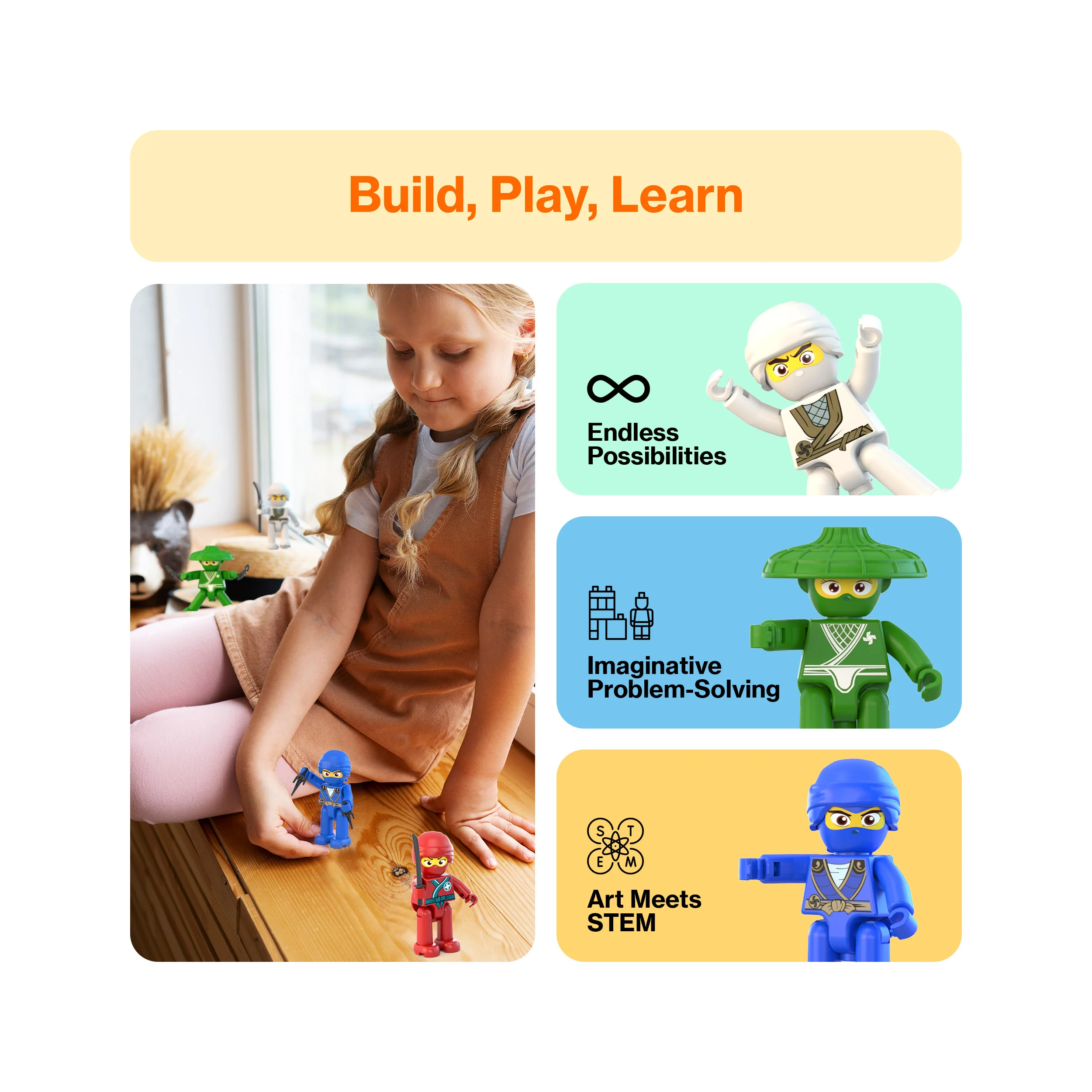 PicassoTiles 4 Piece Ninja Character Magnet Tile Figure Set - Image 4