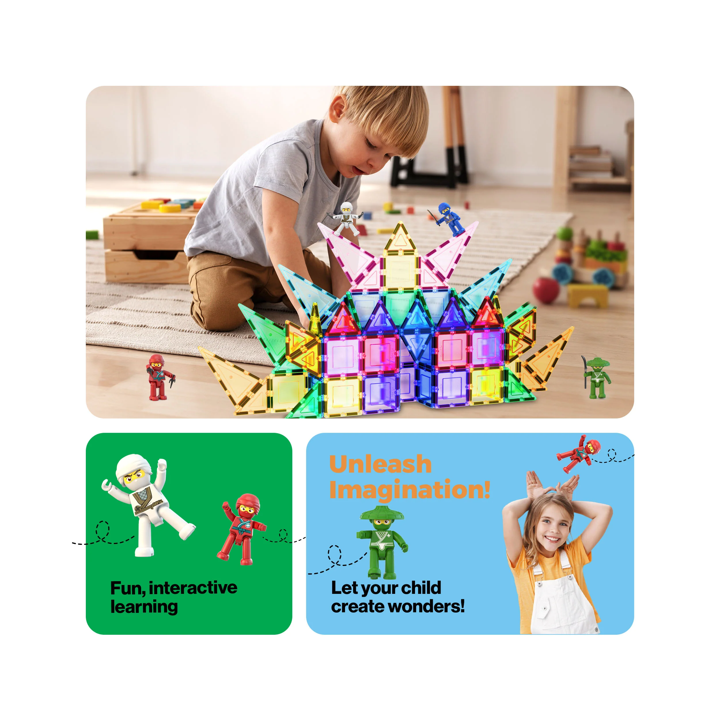 PicassoTiles 4 Piece Ninja Character Magnet Tile Figure Set - Image 5
