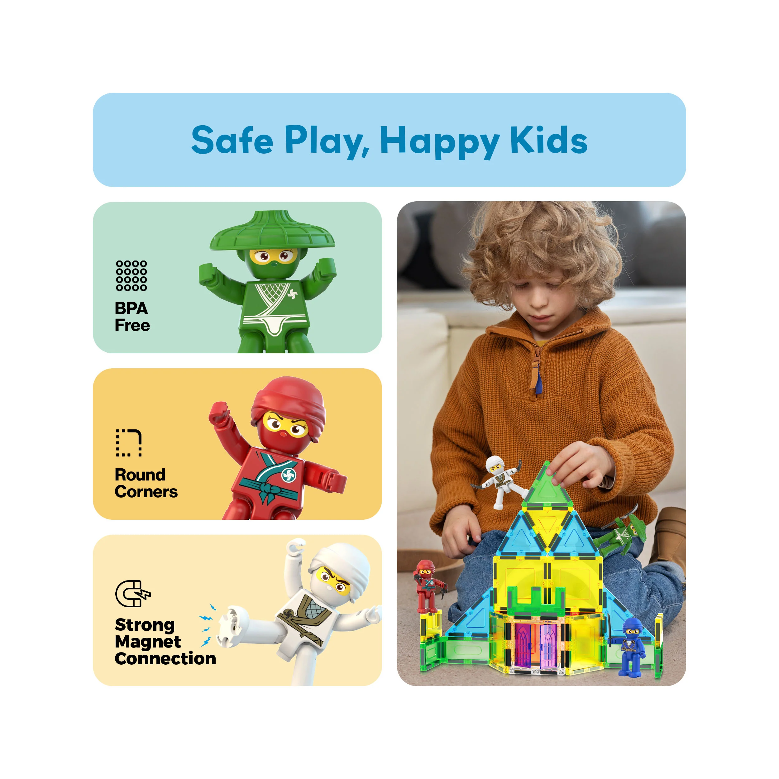 PicassoTiles 4 Piece Ninja Character Magnet Tile Figure Set - Image 6