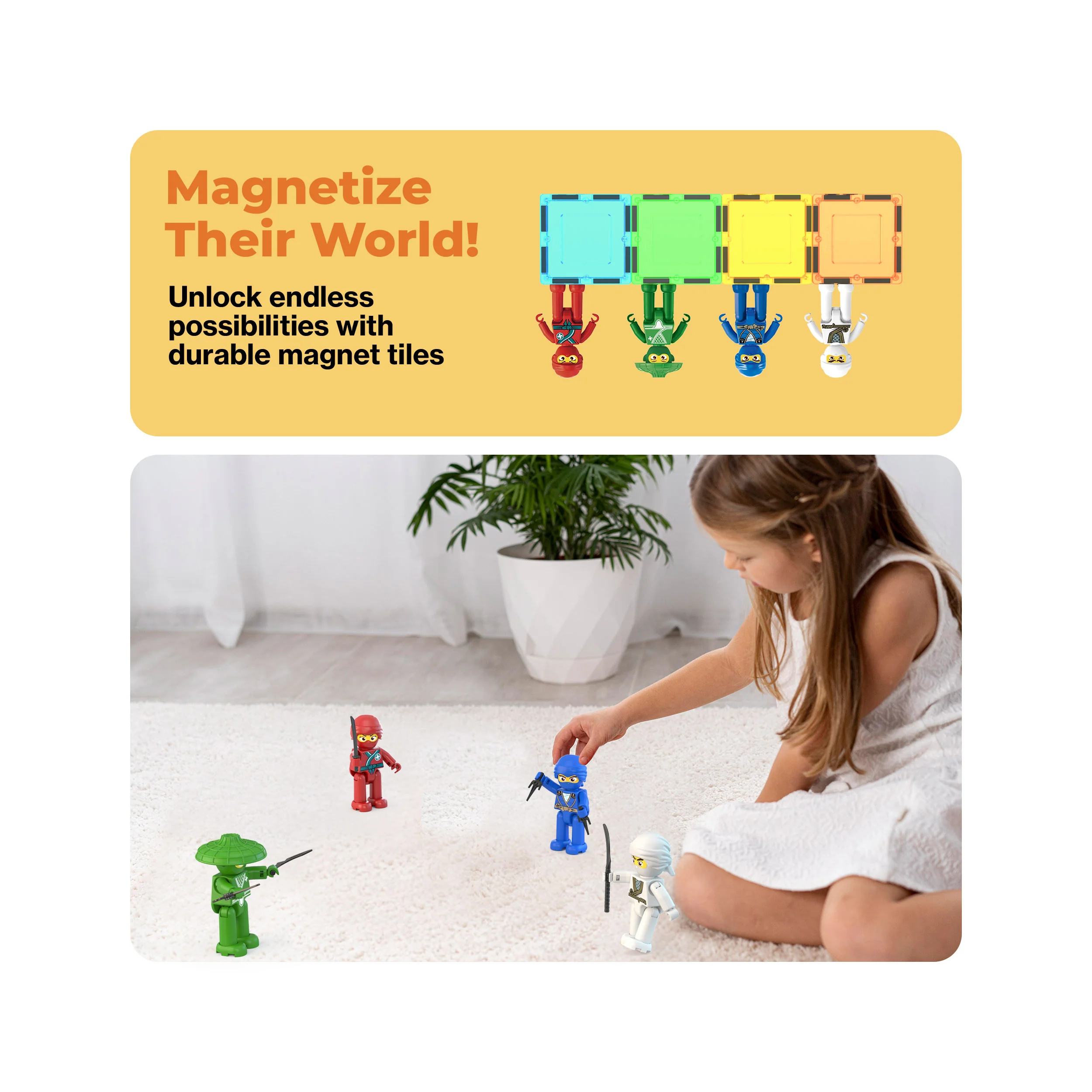 PicassoTiles 4 Piece Ninja Character Magnet Tile Figure Set - Image 7
