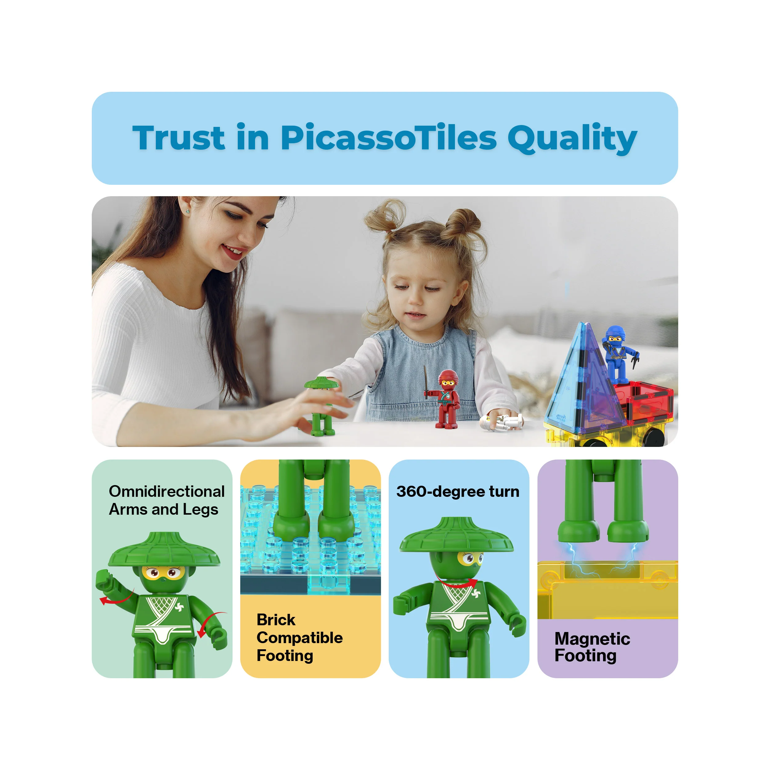 PicassoTiles 4 Piece Ninja Character Magnet Tile Figure Set - Image 8