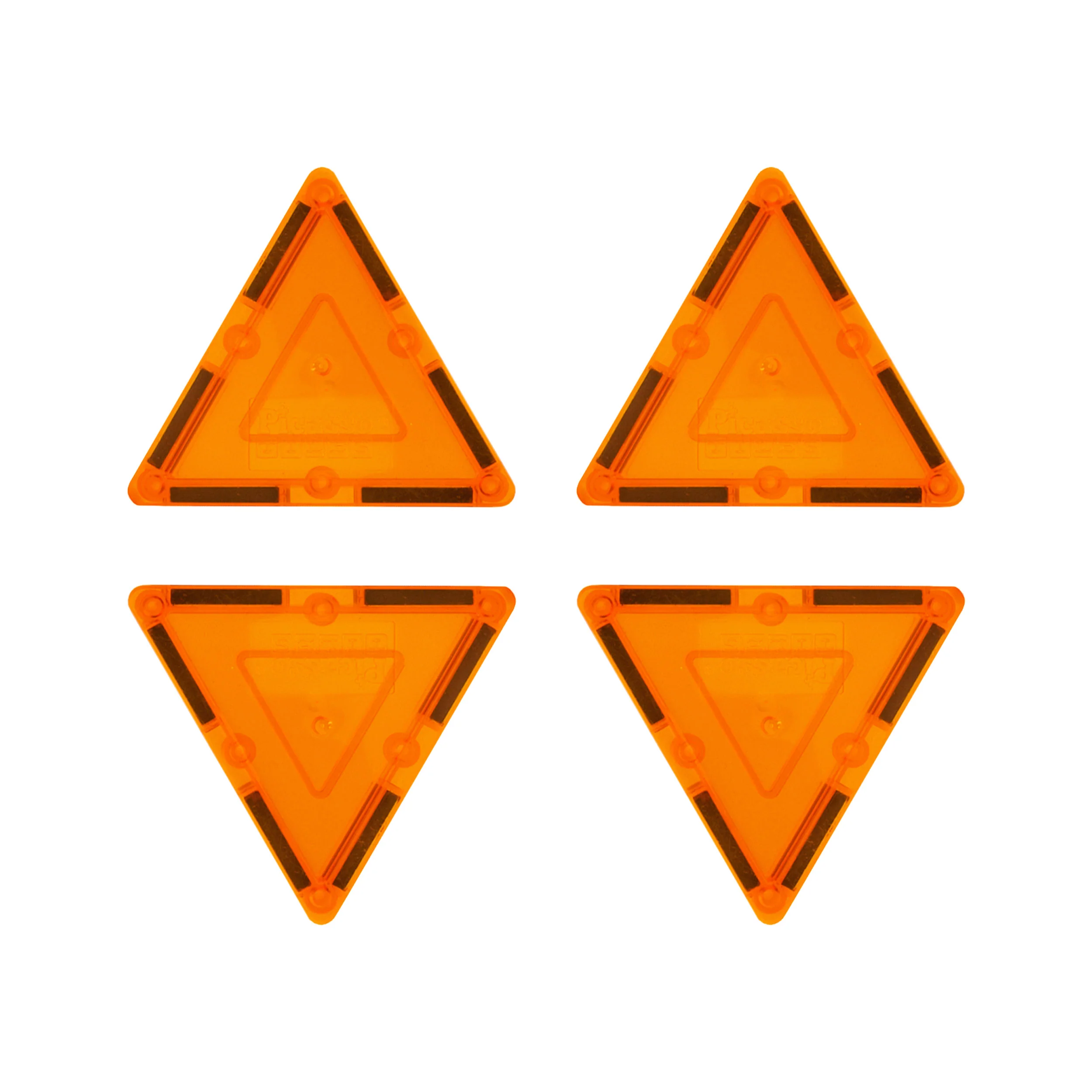 PicassoTiles 4 Piece Orange Small Triangle Magnetic Tiles